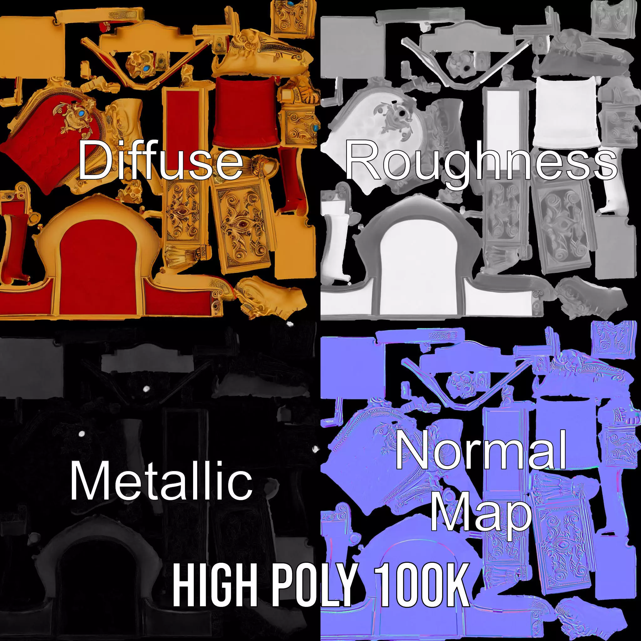 Ornate Royal Throne model pack Low-poly 3D model_3