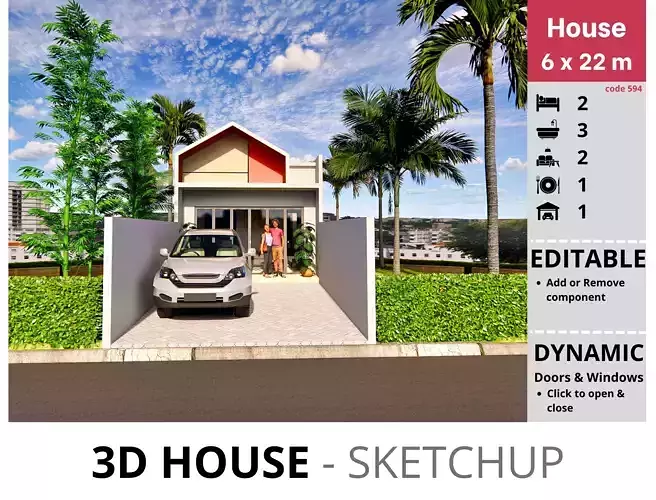 House 6x22m code 594 - Sketchup 3D model 3D model