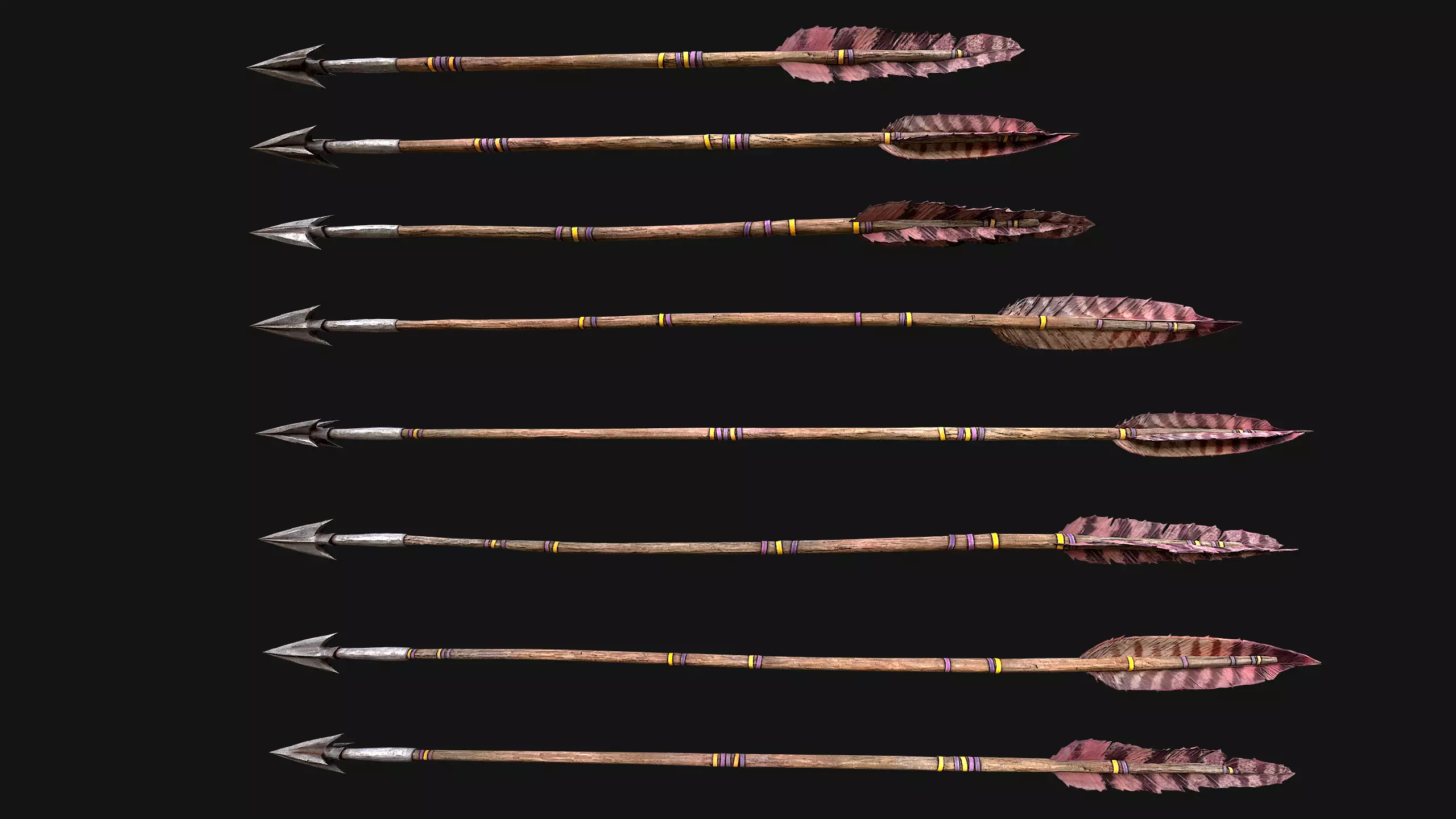 Medieval Quiver and Arrows Arrow Archer Bow Set Low-poly 3D model_3