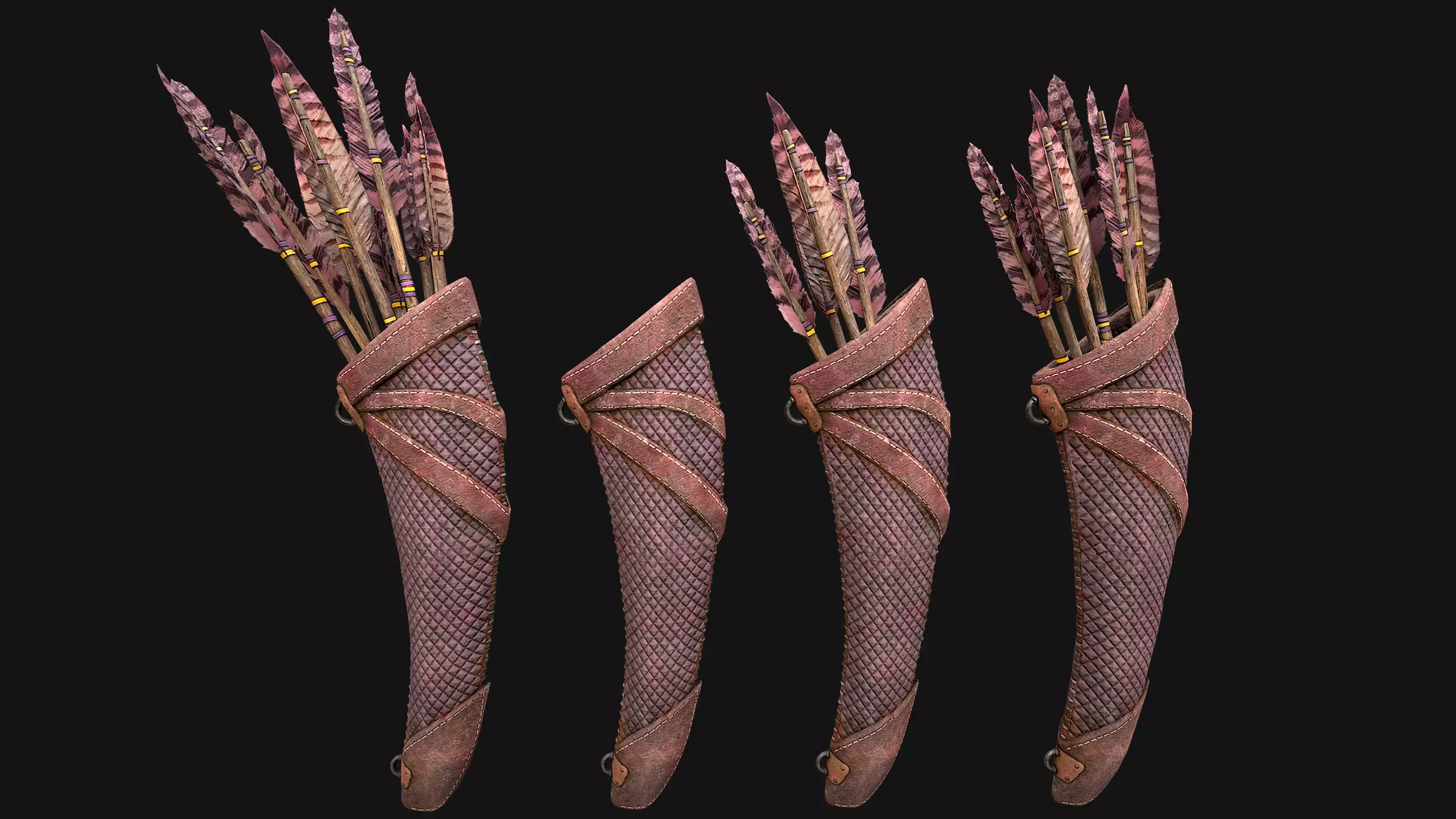 Medieval Quiver and Arrows Arrow Archer Bow Set Low-poly 3D model_2