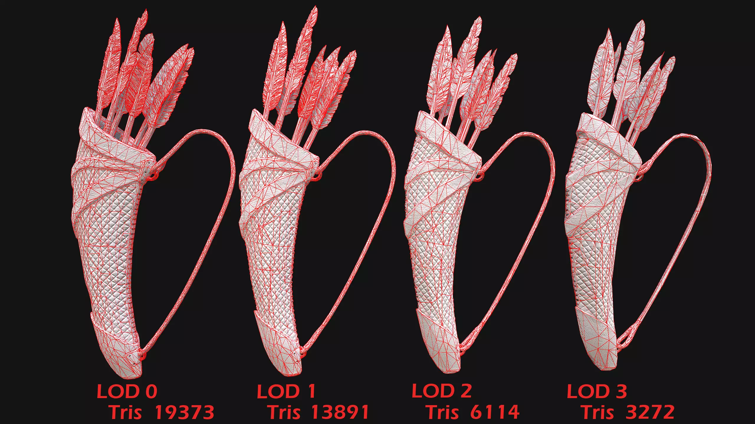 Medieval Quiver and Arrows Arrow Archer Bow Set Low-poly 3D model_10
