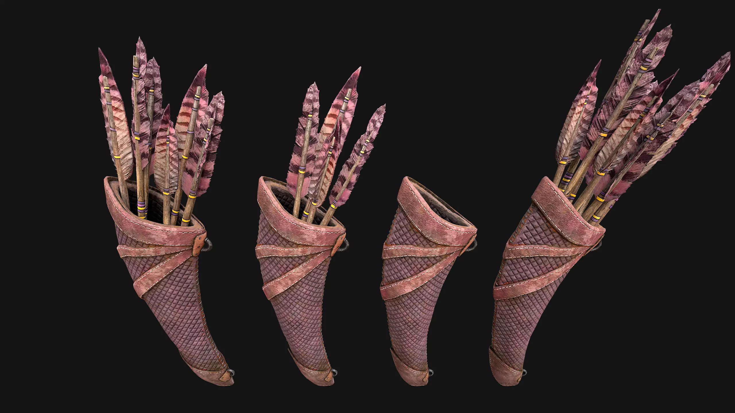 Medieval Quiver and Arrows Arrow Archer Bow Set Low-poly 3D model_15