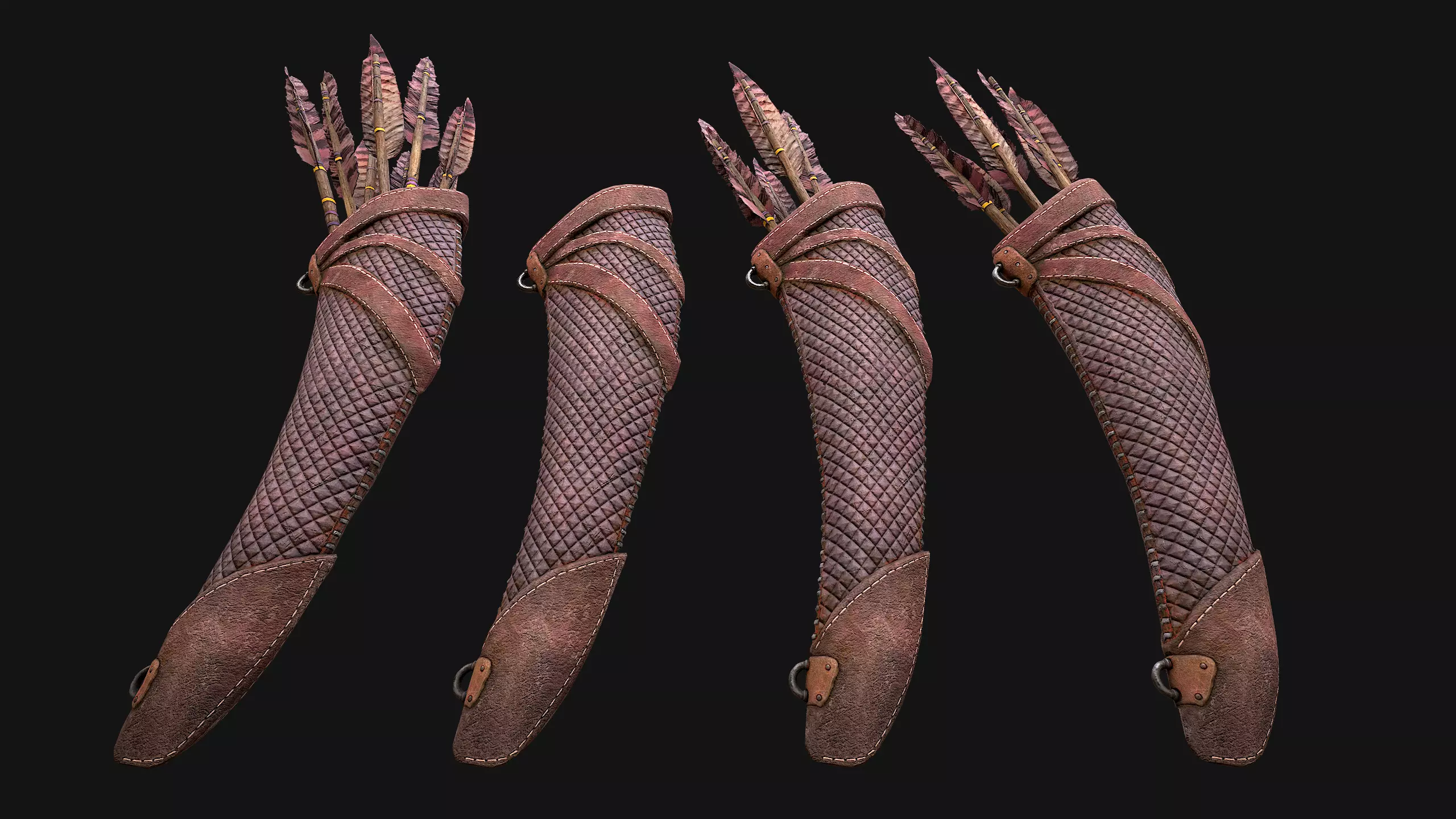 Medieval Quiver and Arrows Arrow Archer Bow Set Low-poly 3D model_13