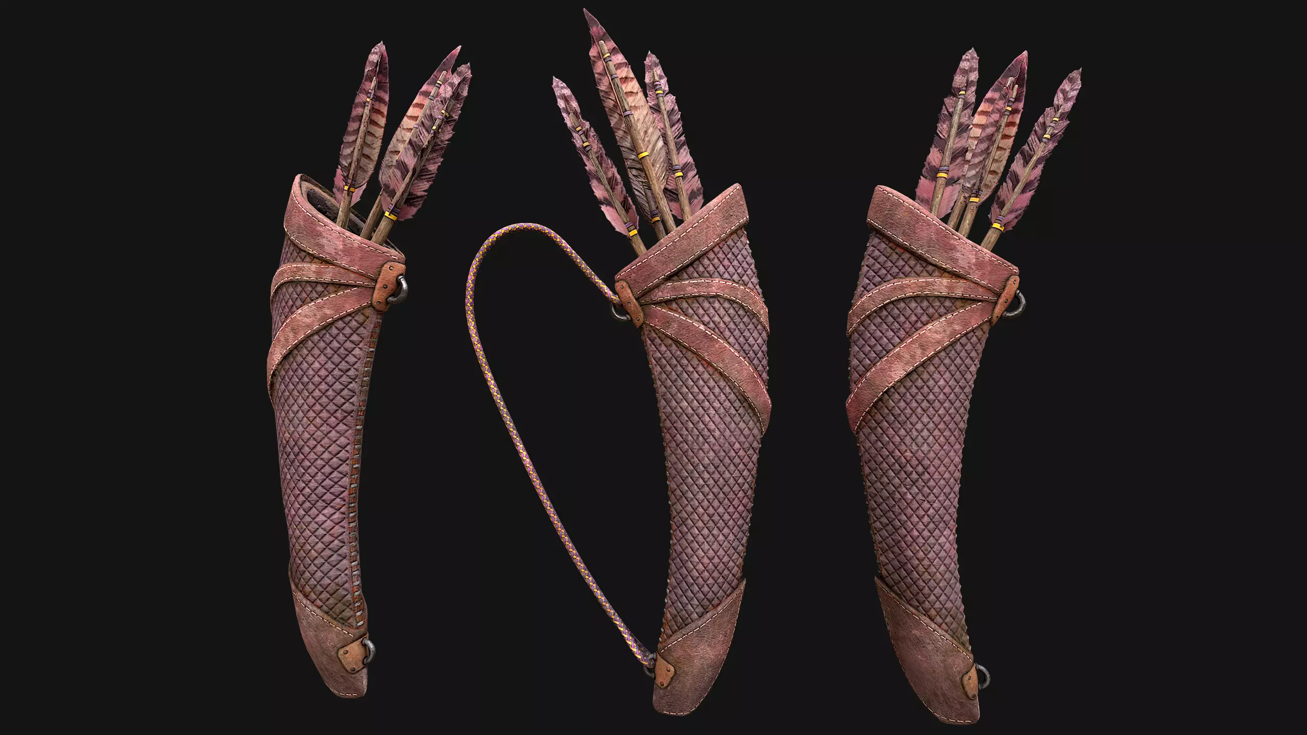 Medieval Quiver and Arrows Arrow Archer Bow Set Low-poly 3D model_7