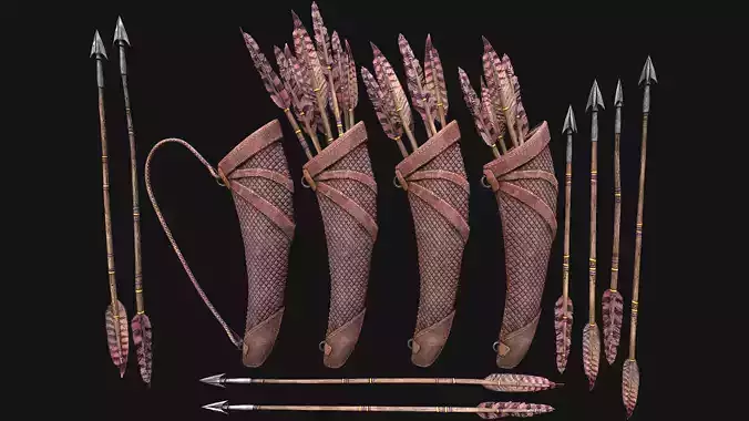 Medieval Quiver and Arrows Arrow Archer Bow Set Low-poly 3D model