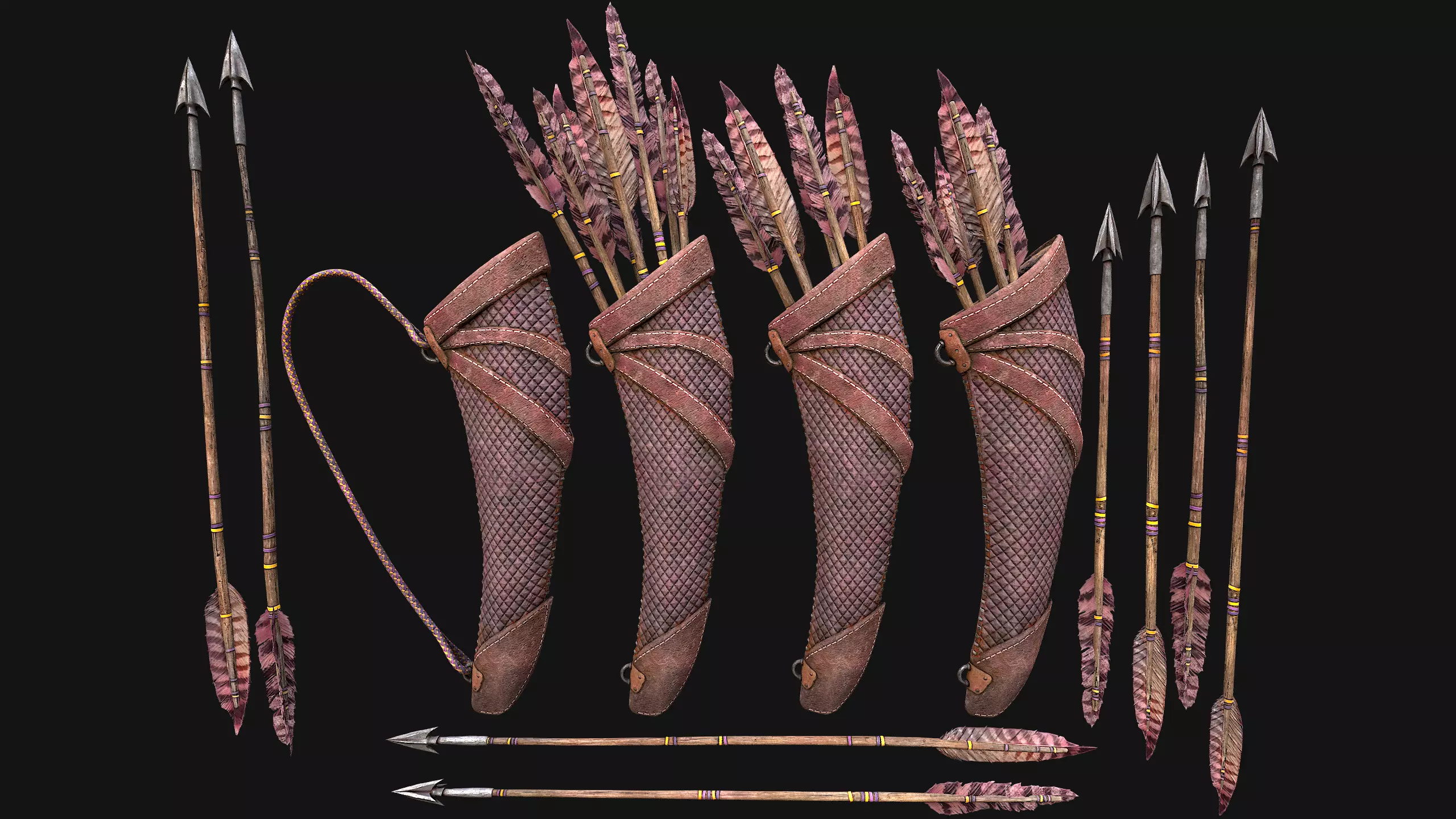 Medieval Quiver and Arrows Arrow Archer Bow Set Low-poly 3D model_0