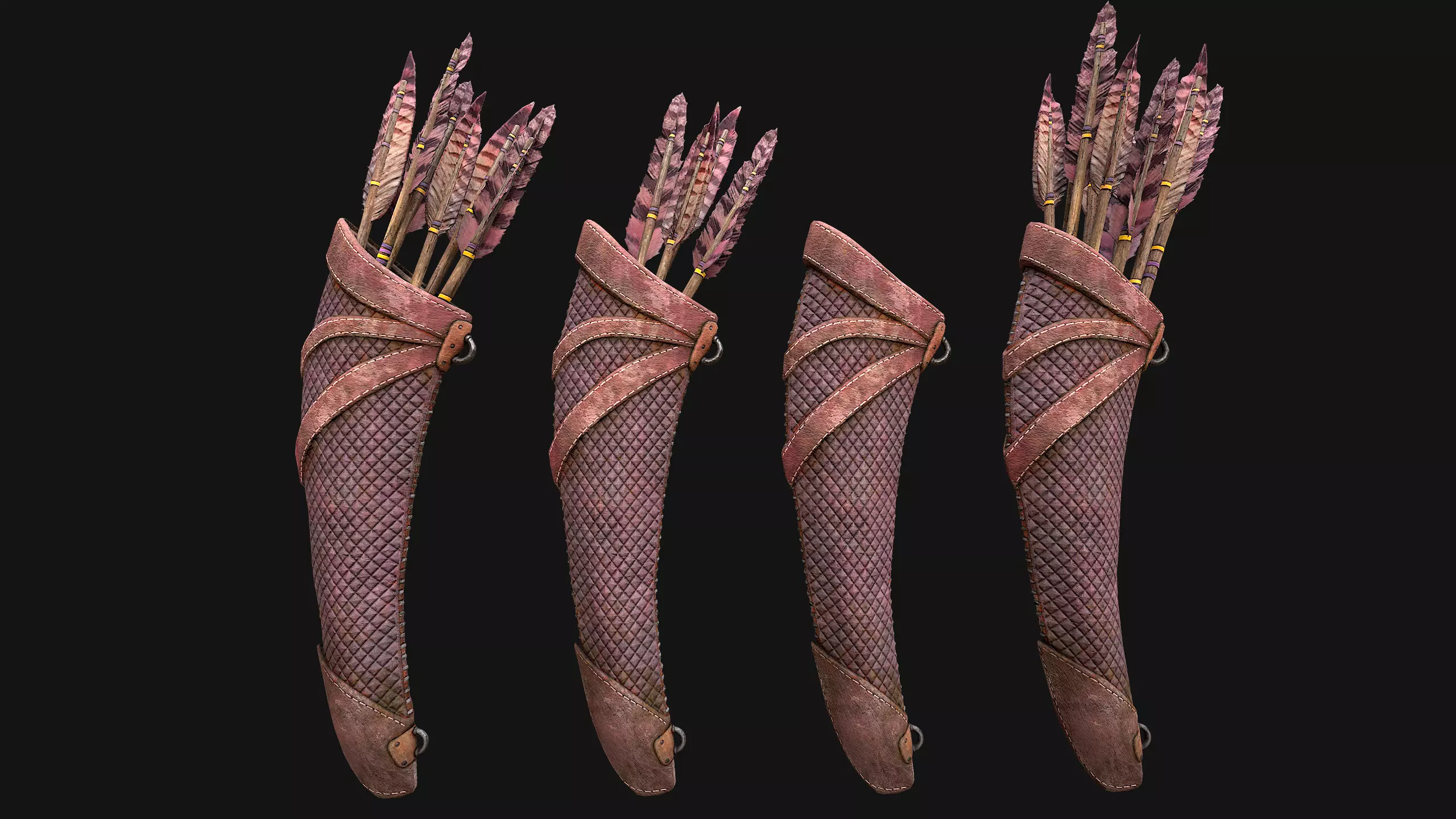 Medieval Quiver and Arrows Arrow Archer Bow Set Low-poly 3D model_14