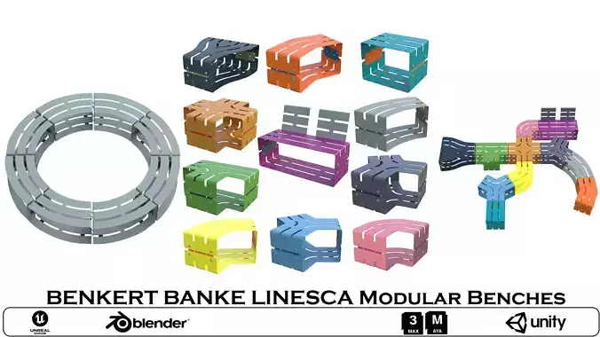 Benkert Banke Linesca Modular Benches Low-poly 3D model