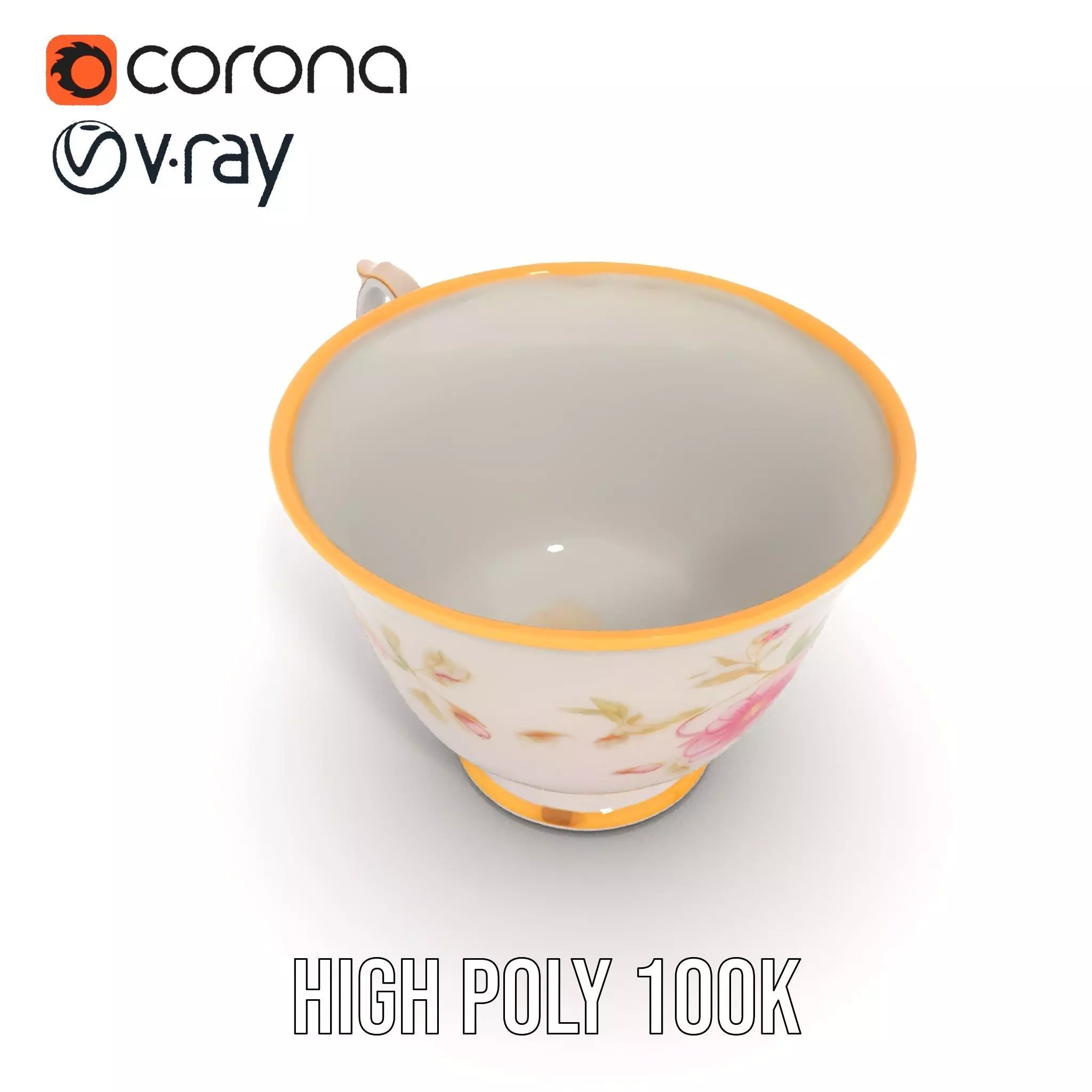 Elegant Floral Teacup model pack Low-poly 3D model_17