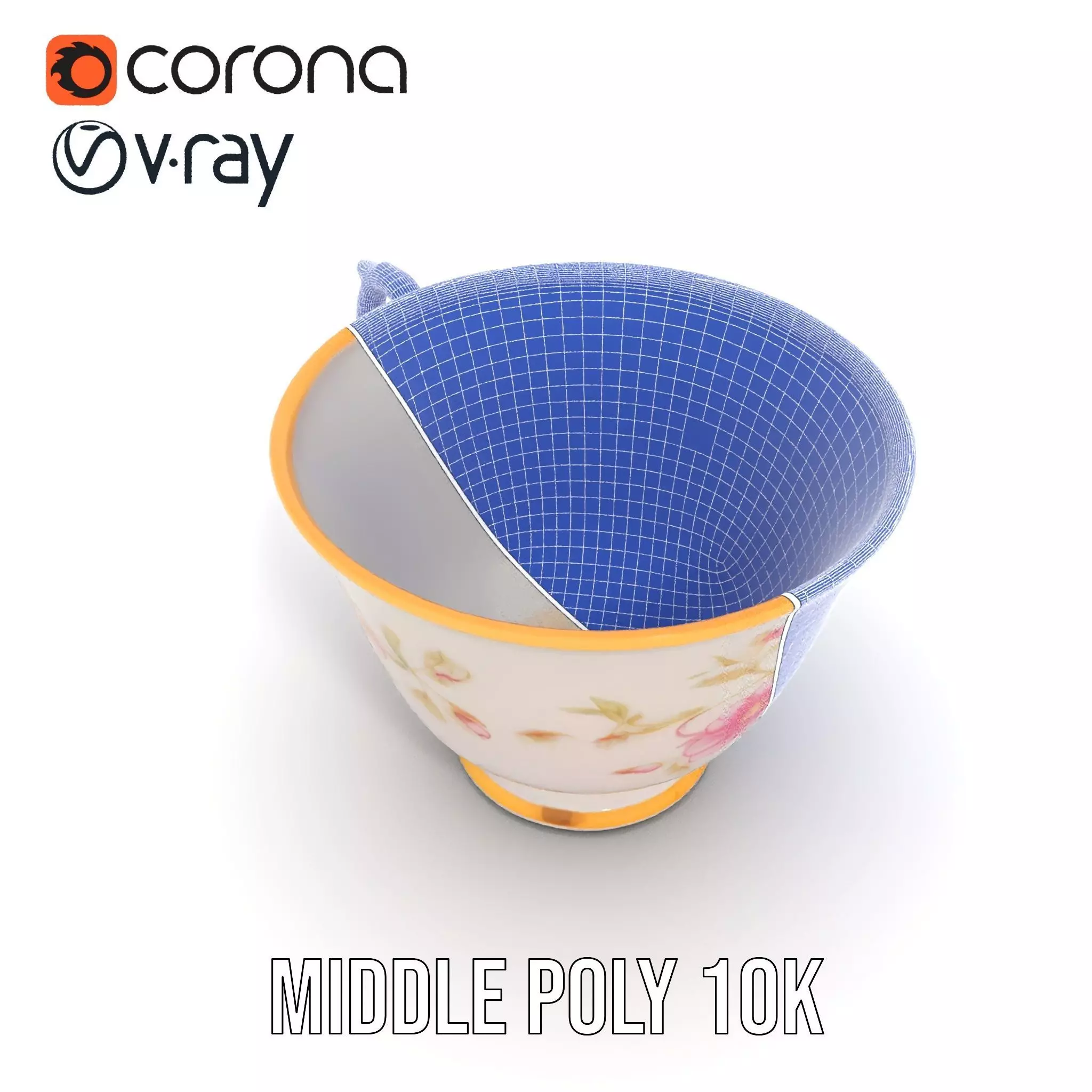 Elegant Floral Teacup model pack Low-poly 3D model_15