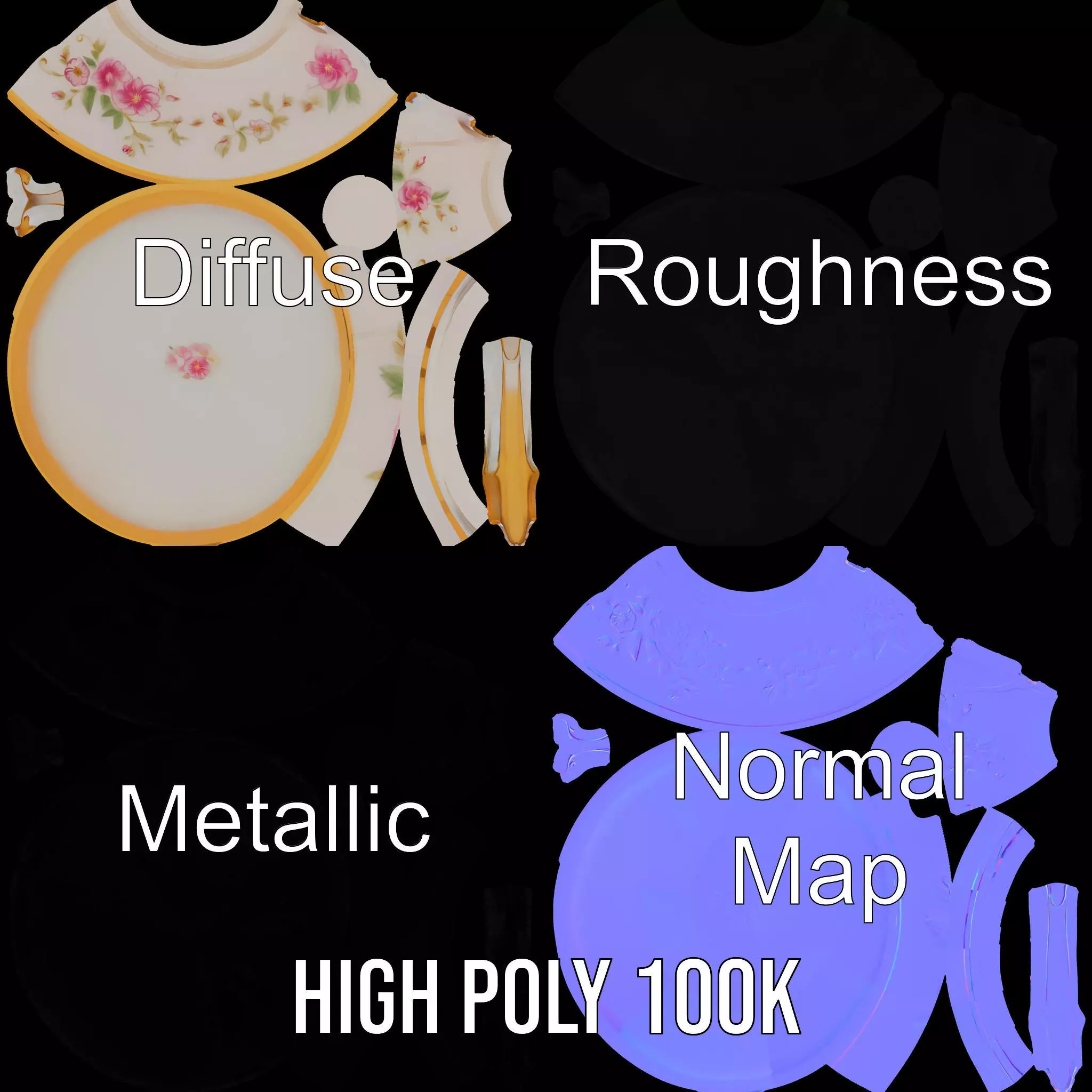 Elegant Floral Teacup model pack Low-poly 3D model_3