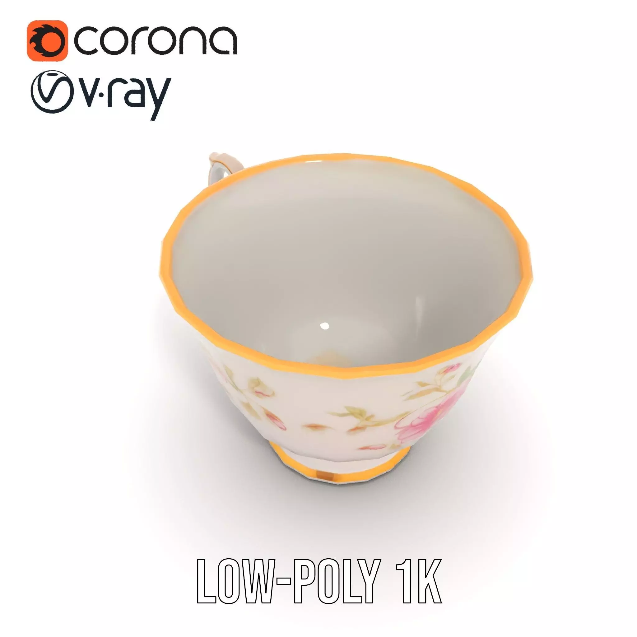 Elegant Floral Teacup model pack Low-poly 3D model_16