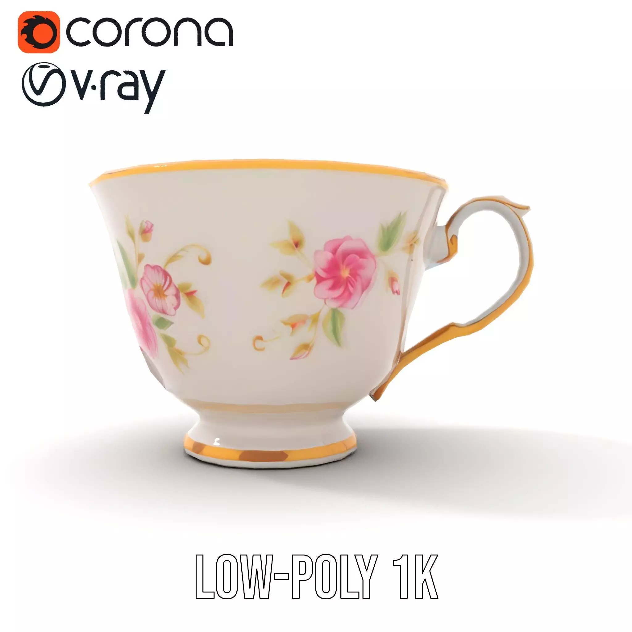 Elegant Floral Teacup model pack Low-poly 3D model_25