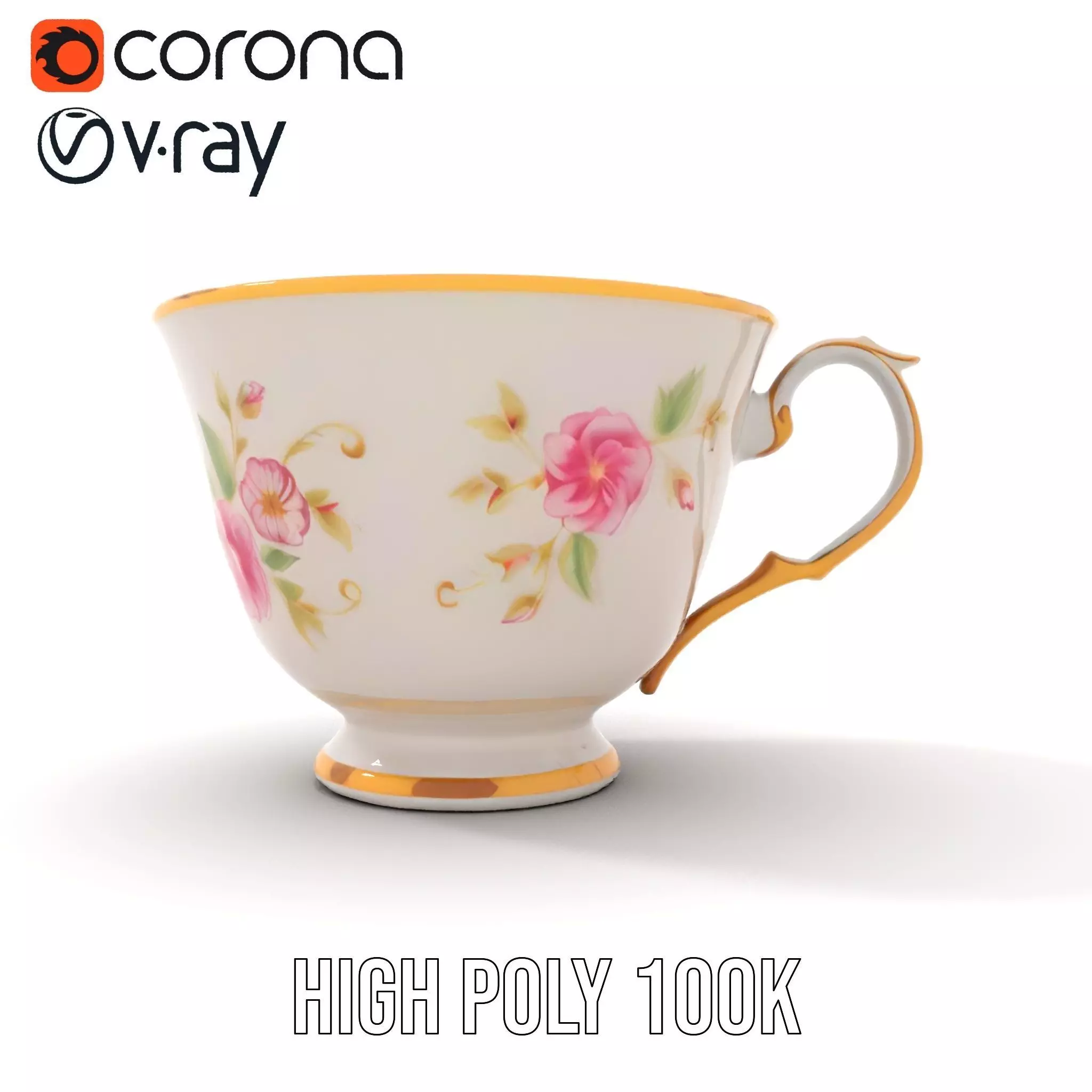 Elegant Floral Teacup model pack Low-poly 3D model_26