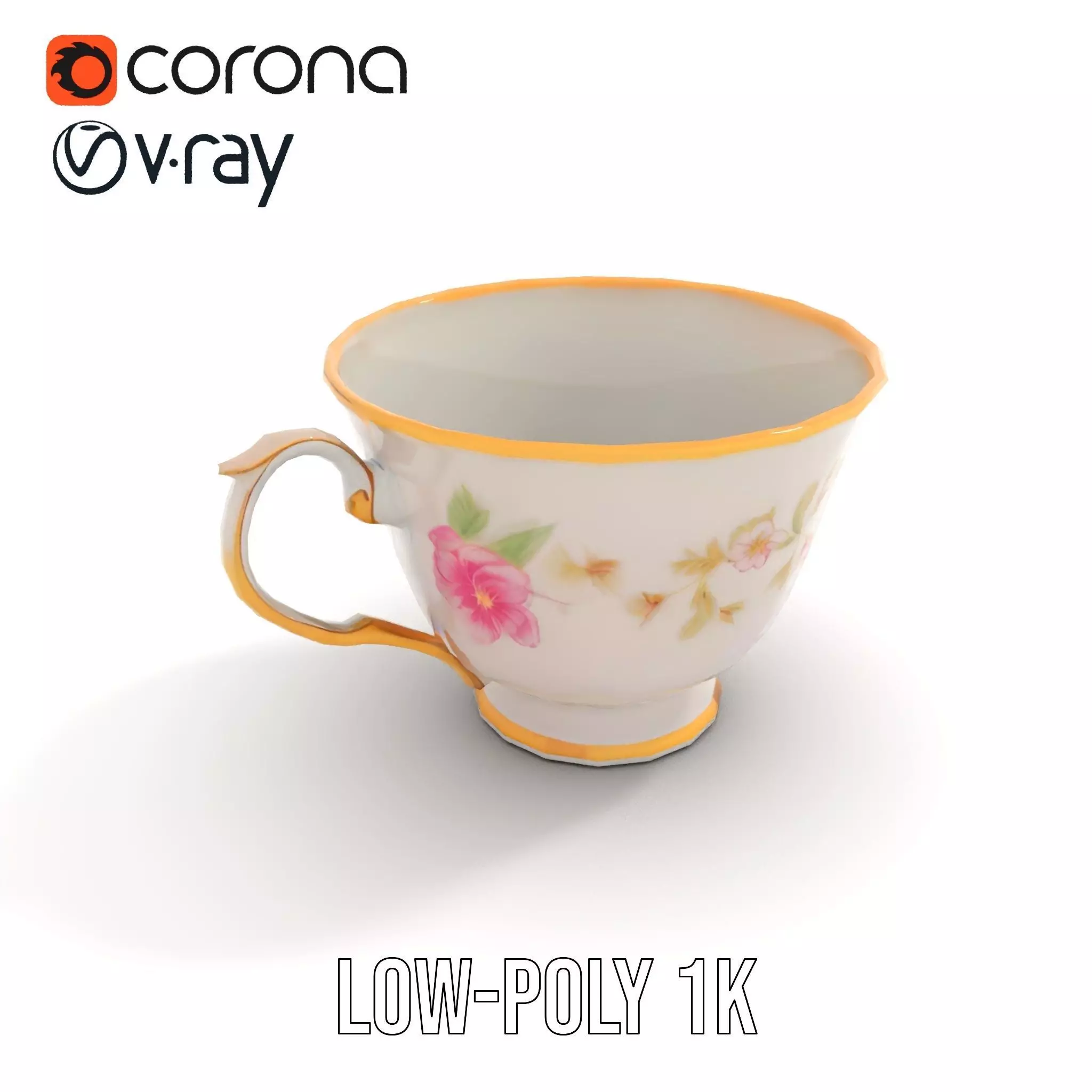 Elegant Floral Teacup model pack Low-poly 3D model_9