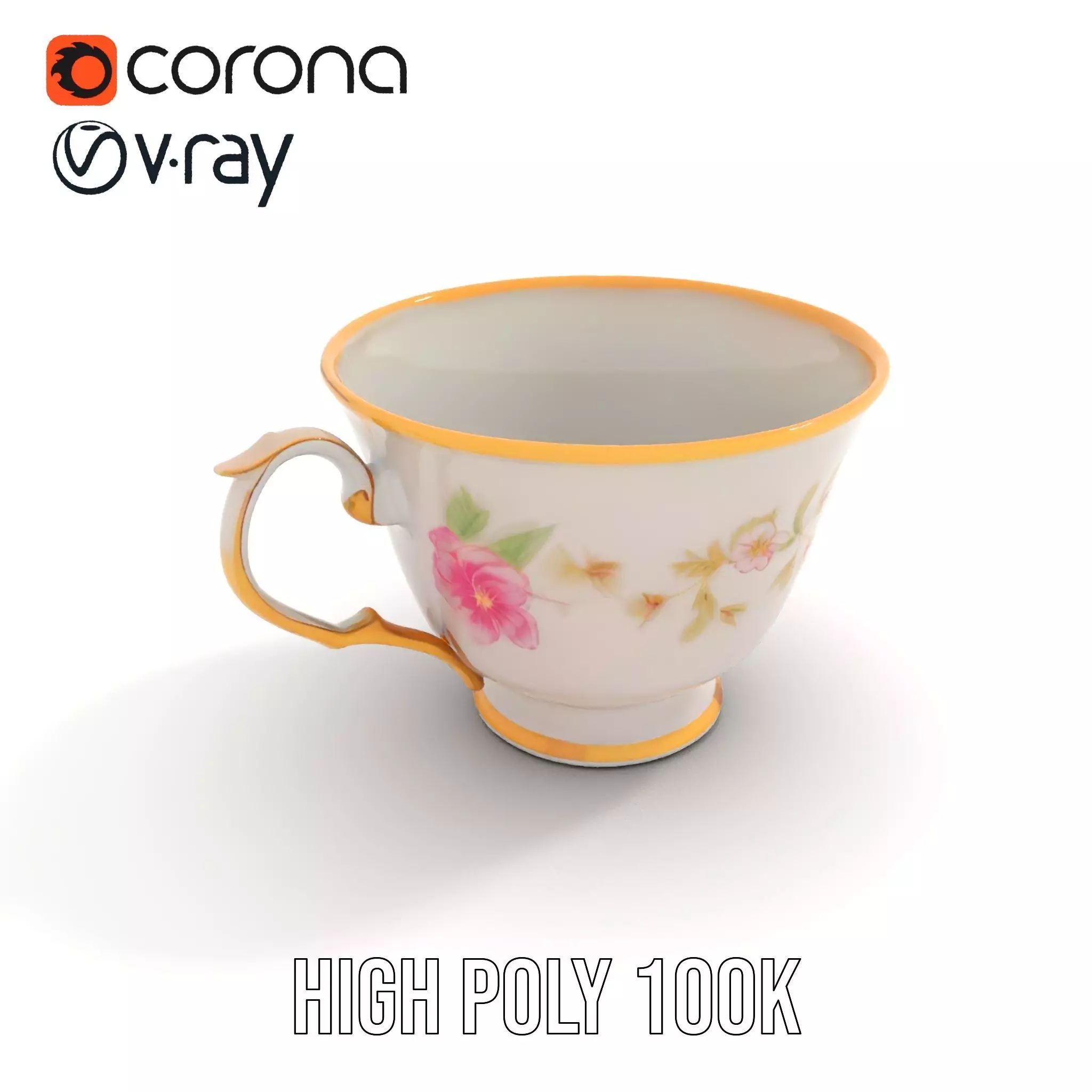 Elegant Floral Teacup model pack Low-poly 3D model_23