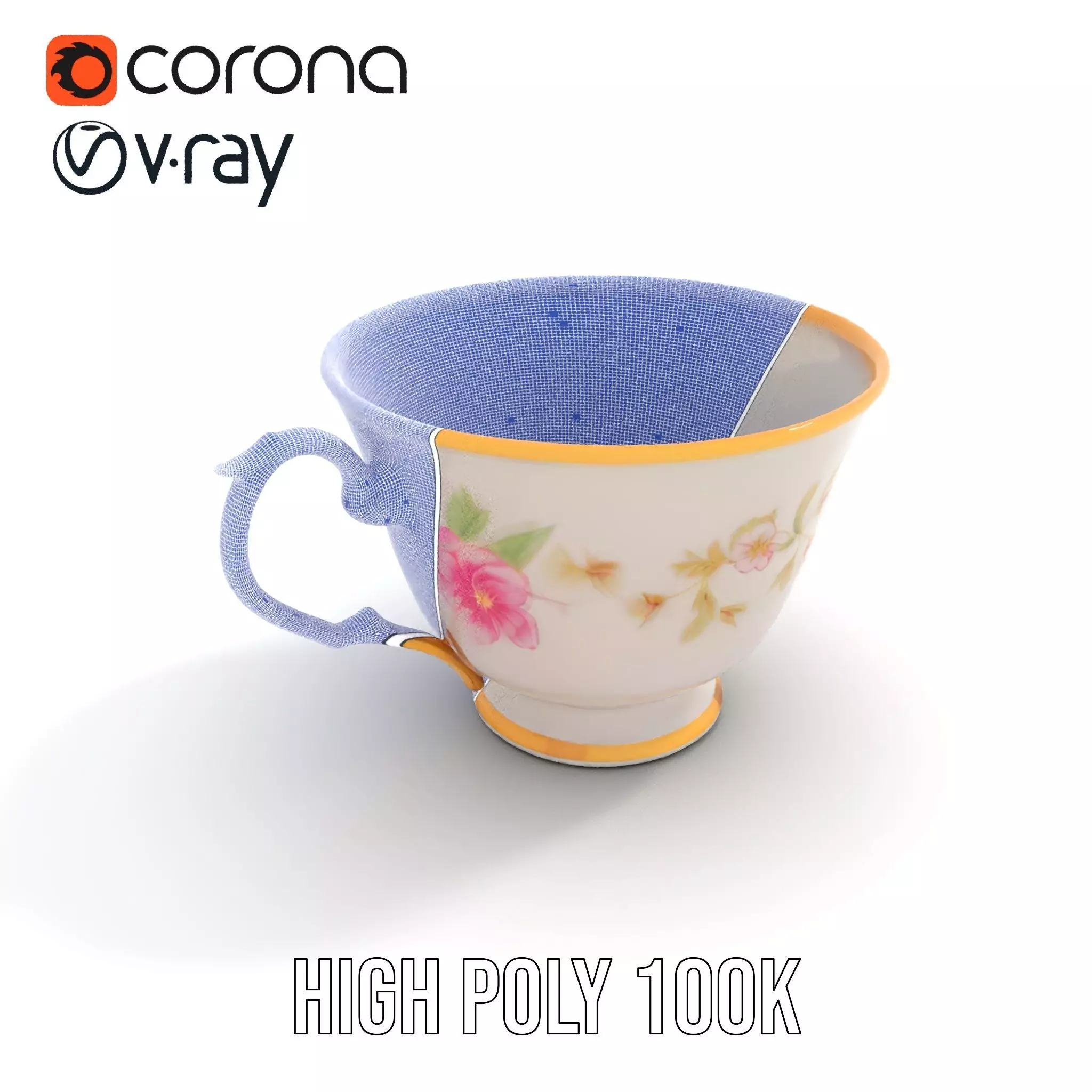 Elegant Floral Teacup model pack Low-poly 3D model_33