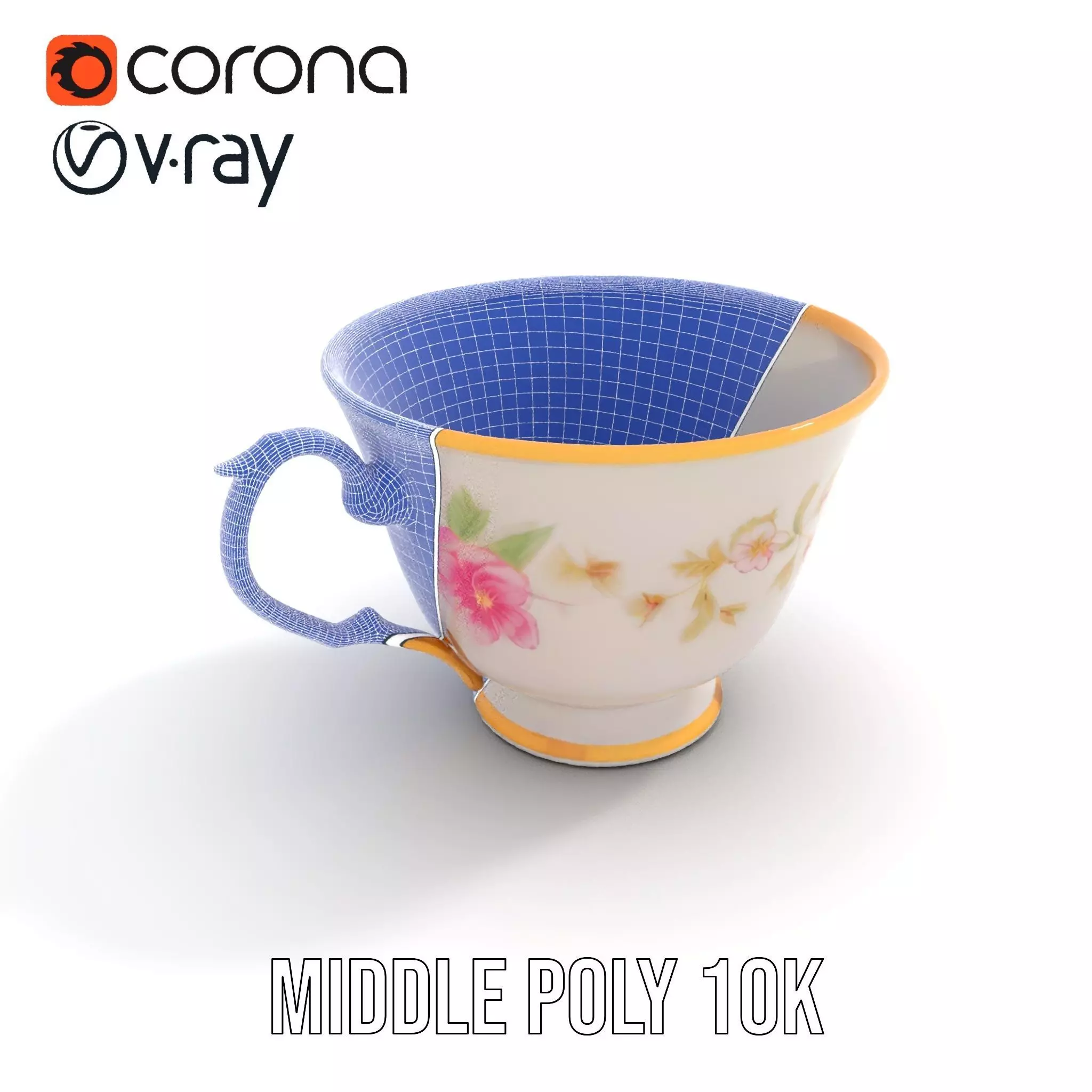 Elegant Floral Teacup model pack Low-poly 3D model_11