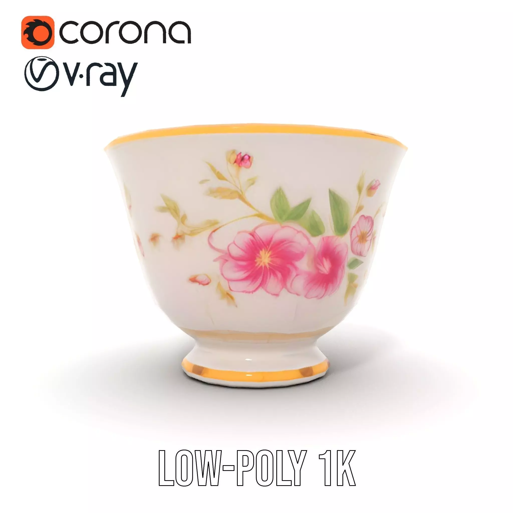 Elegant Floral Teacup model pack Low-poly 3D model_7