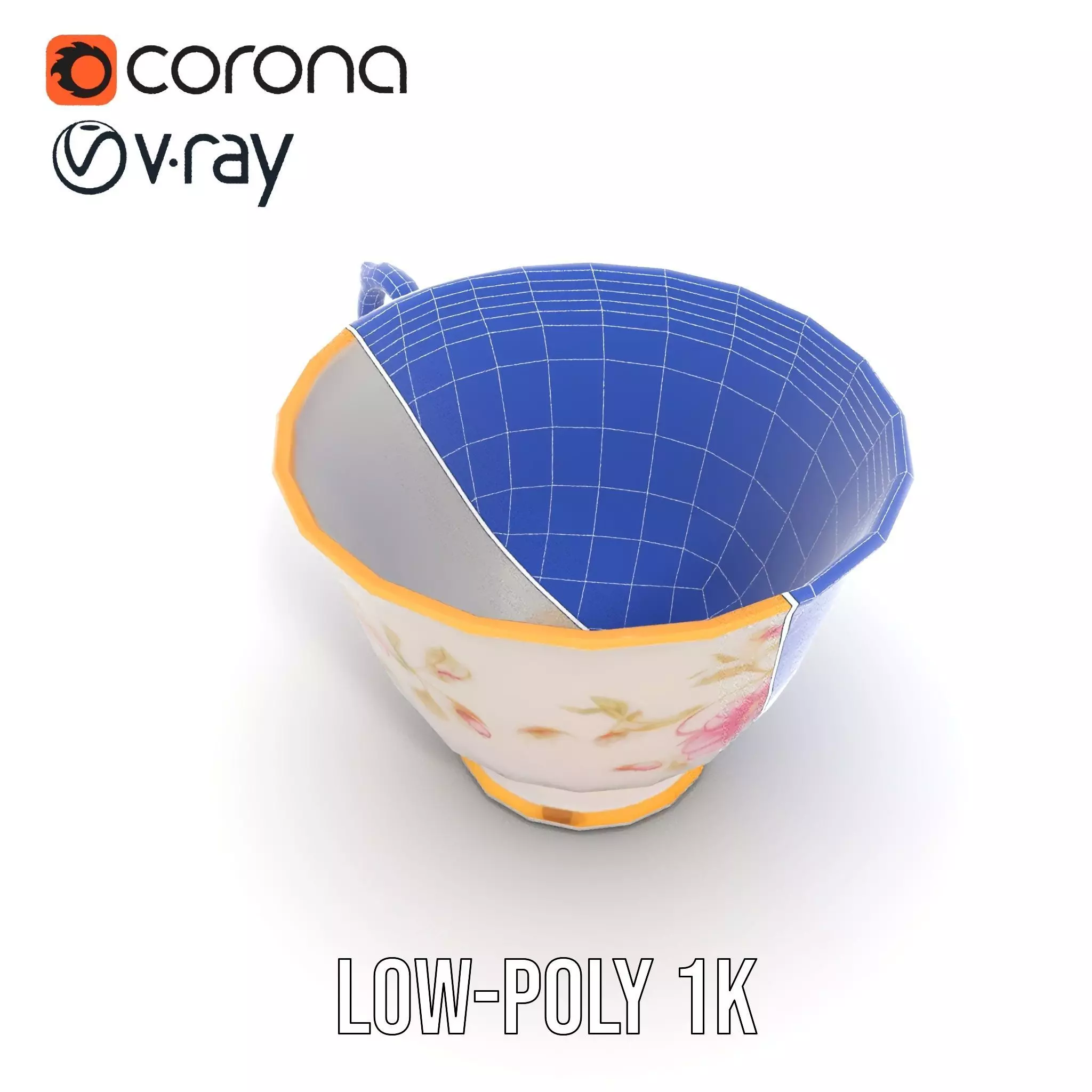 Elegant Floral Teacup model pack Low-poly 3D model_28