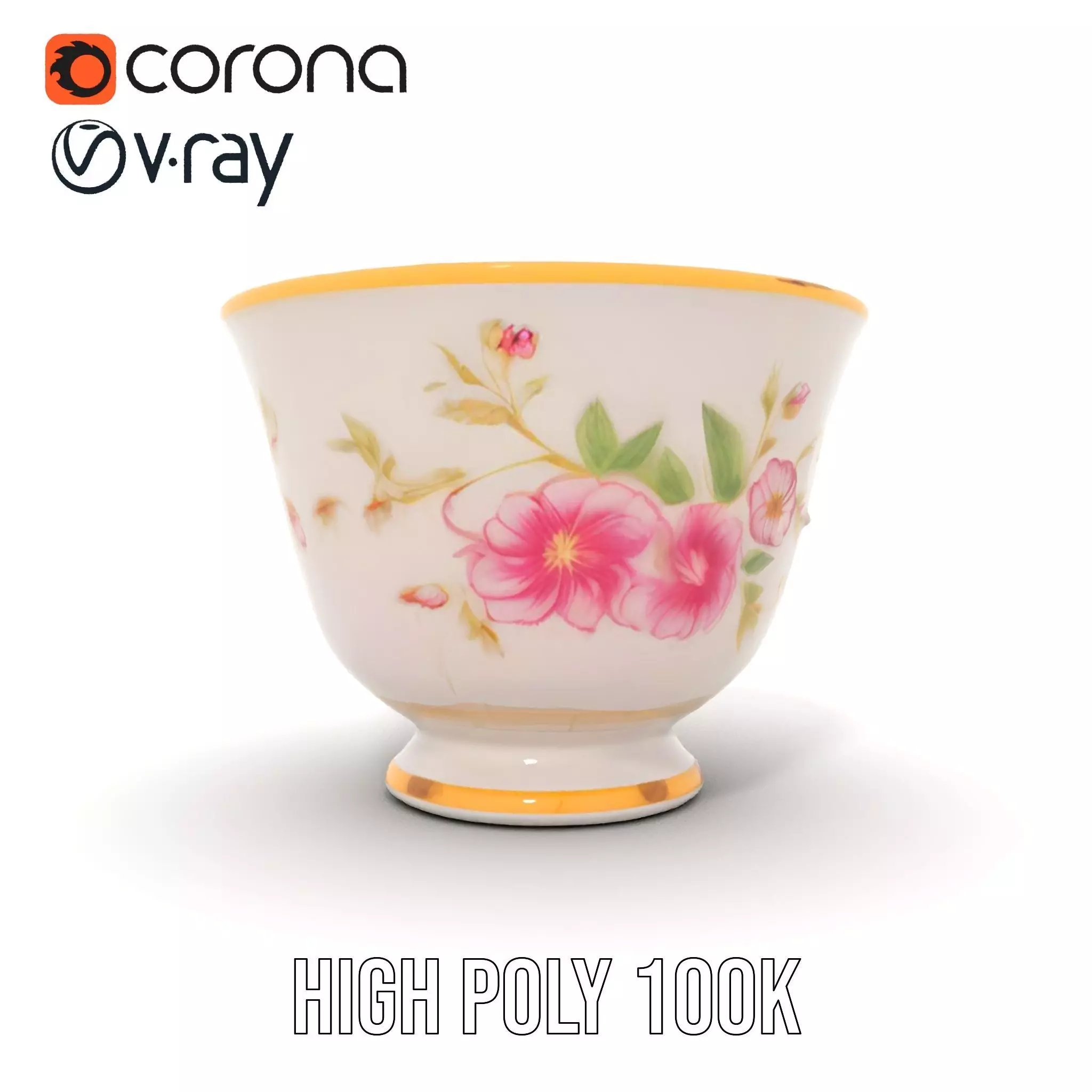 Elegant Floral Teacup model pack Low-poly 3D model_32
