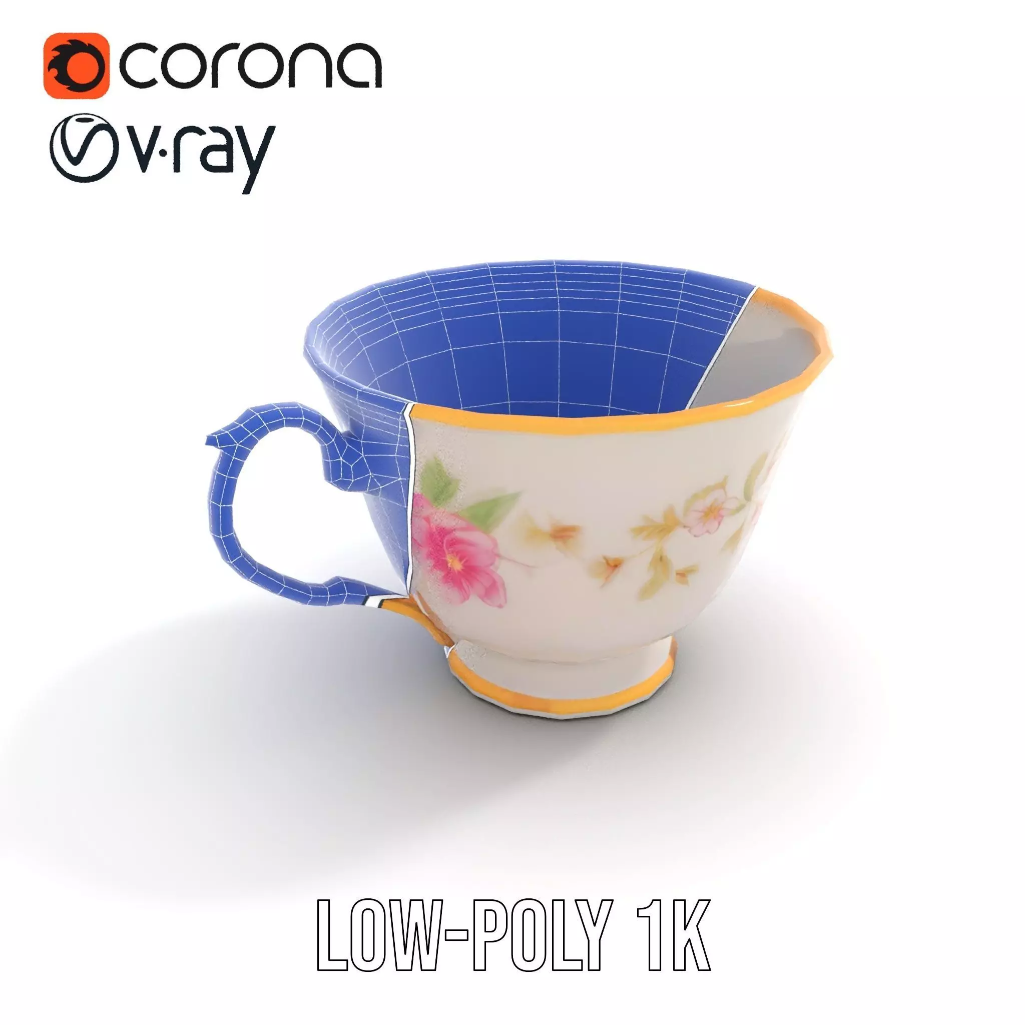 Elegant Floral Teacup model pack Low-poly 3D model_14