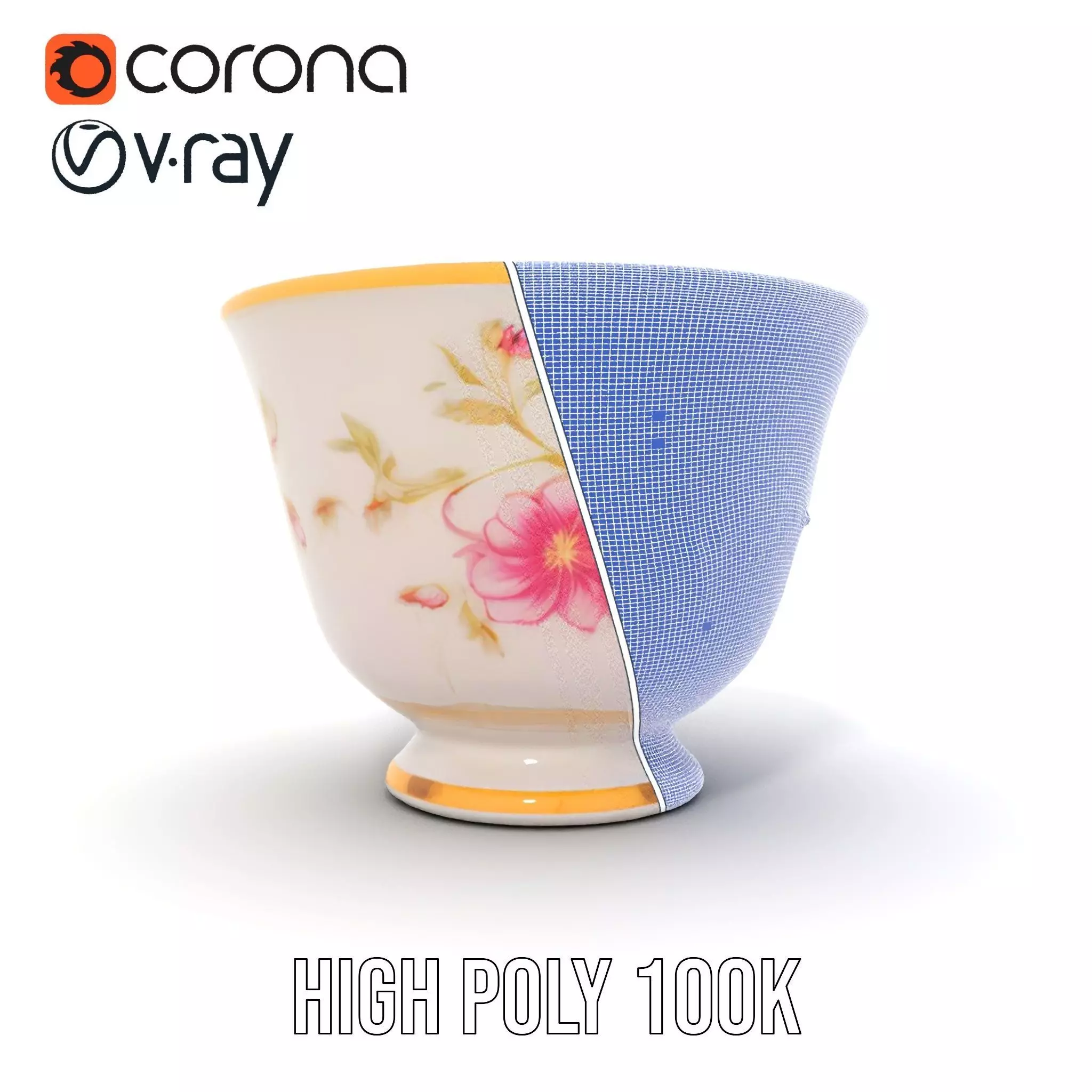 Elegant Floral Teacup model pack Low-poly 3D model_34