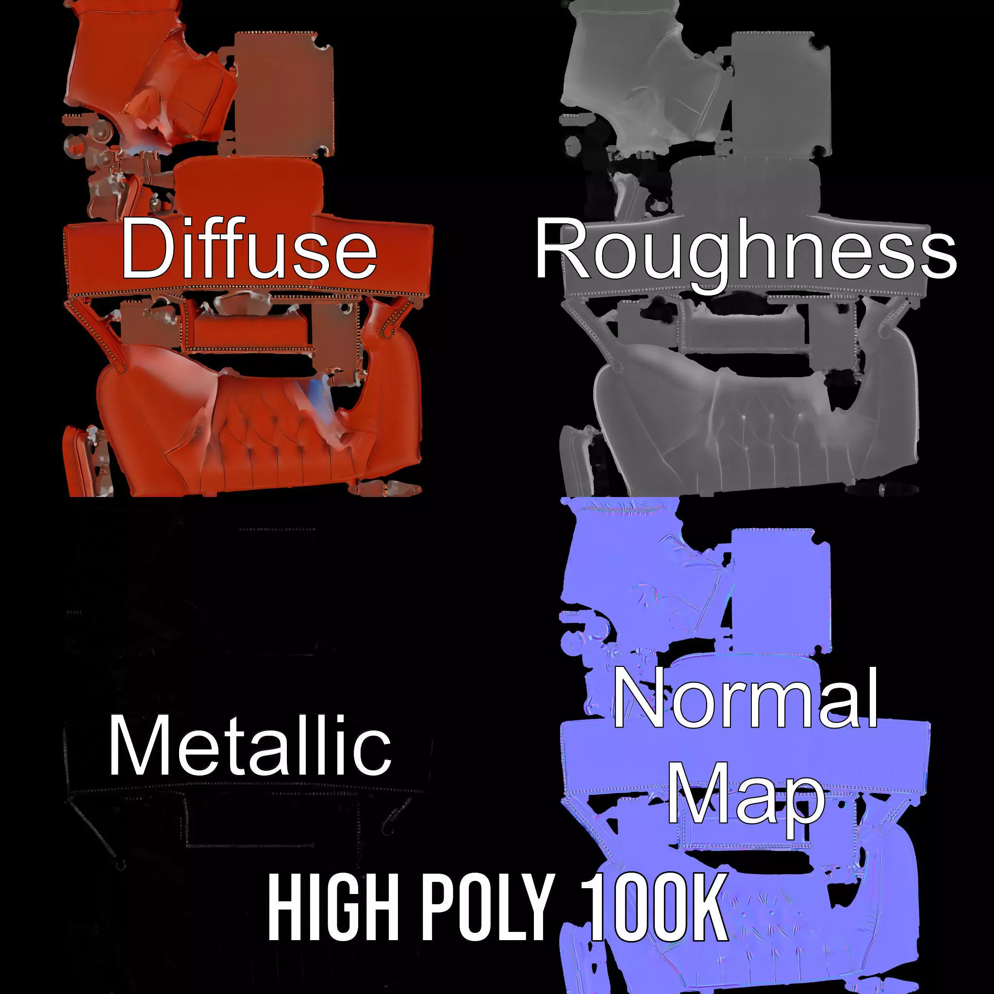 Vintage Leather Armchair model pack Low-poly 3D model_3