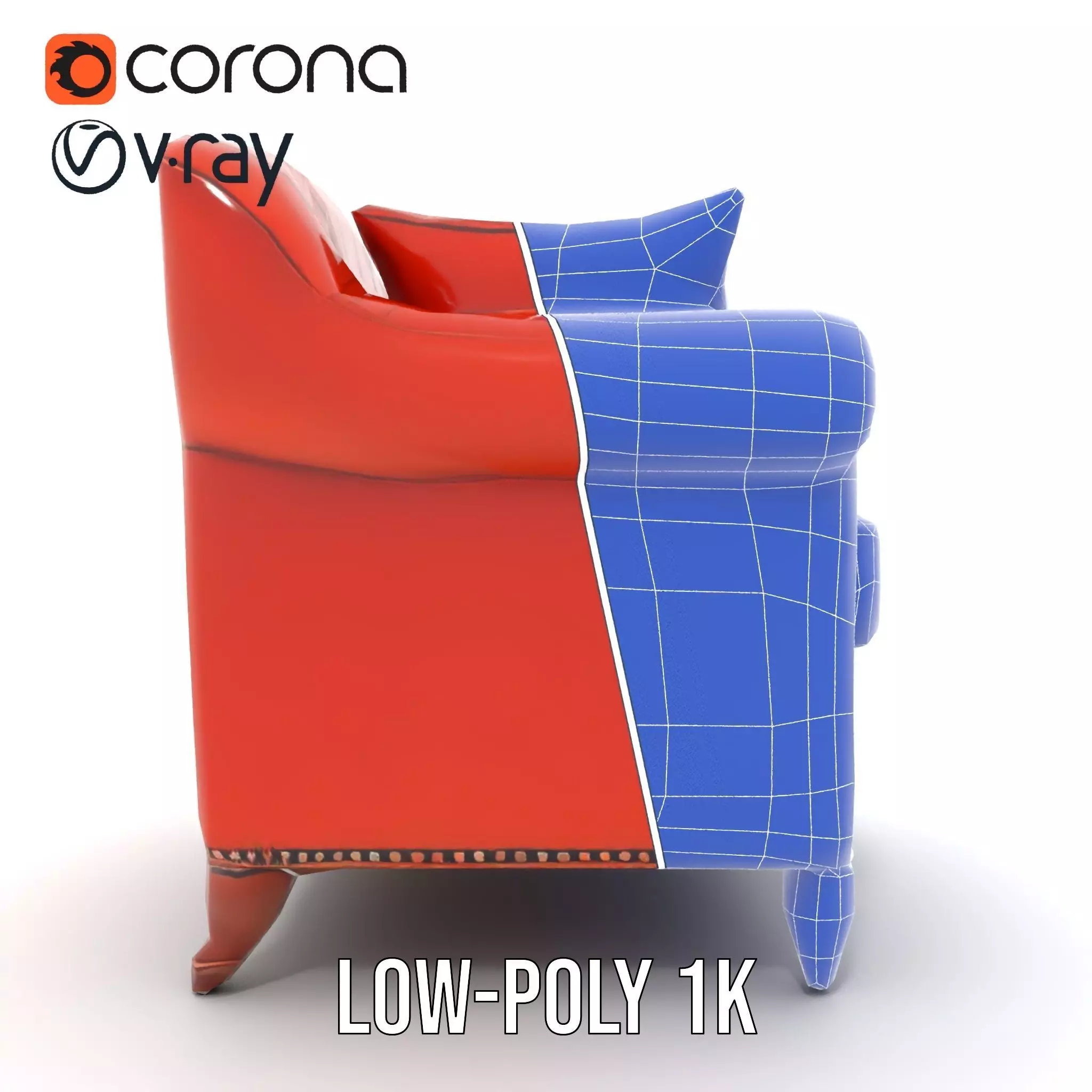 Vintage Leather Armchair model pack Low-poly 3D model_25