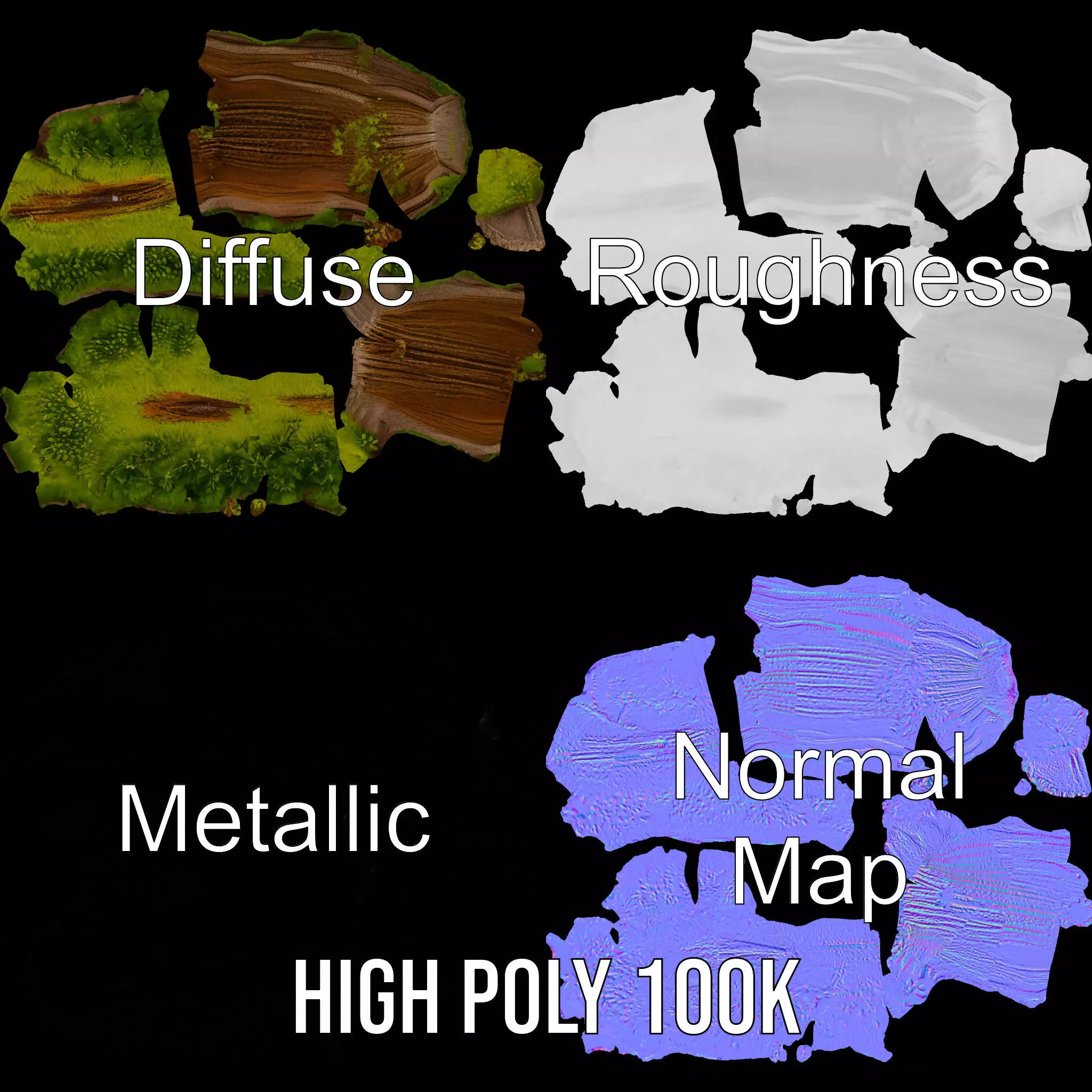 Mossy Wood Stick model pack Low-poly 3D model_3