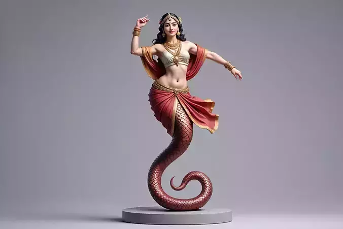2257  Indian Serpent Woman Dancer on Pedestal  magic