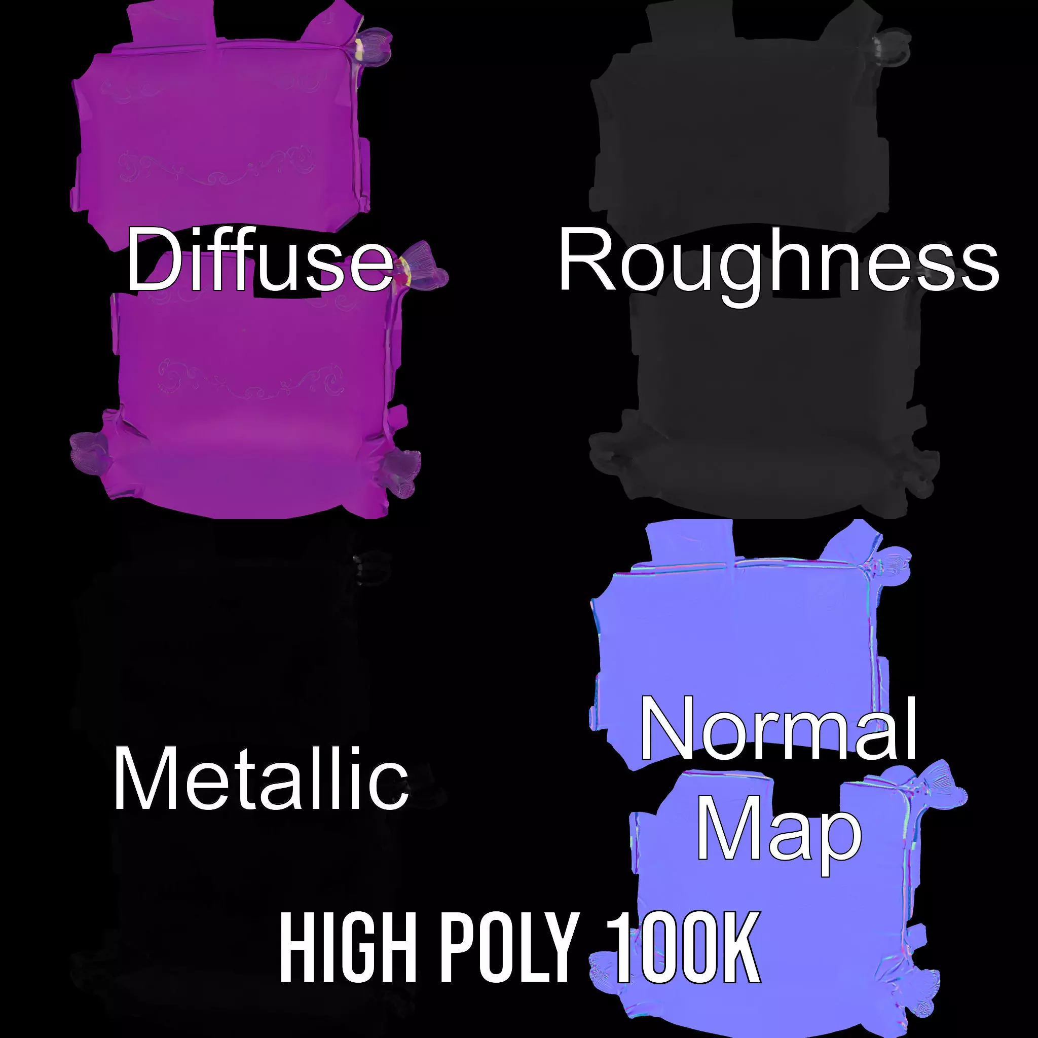 Royal Purple Cushion model pack Low-poly 3D model_3