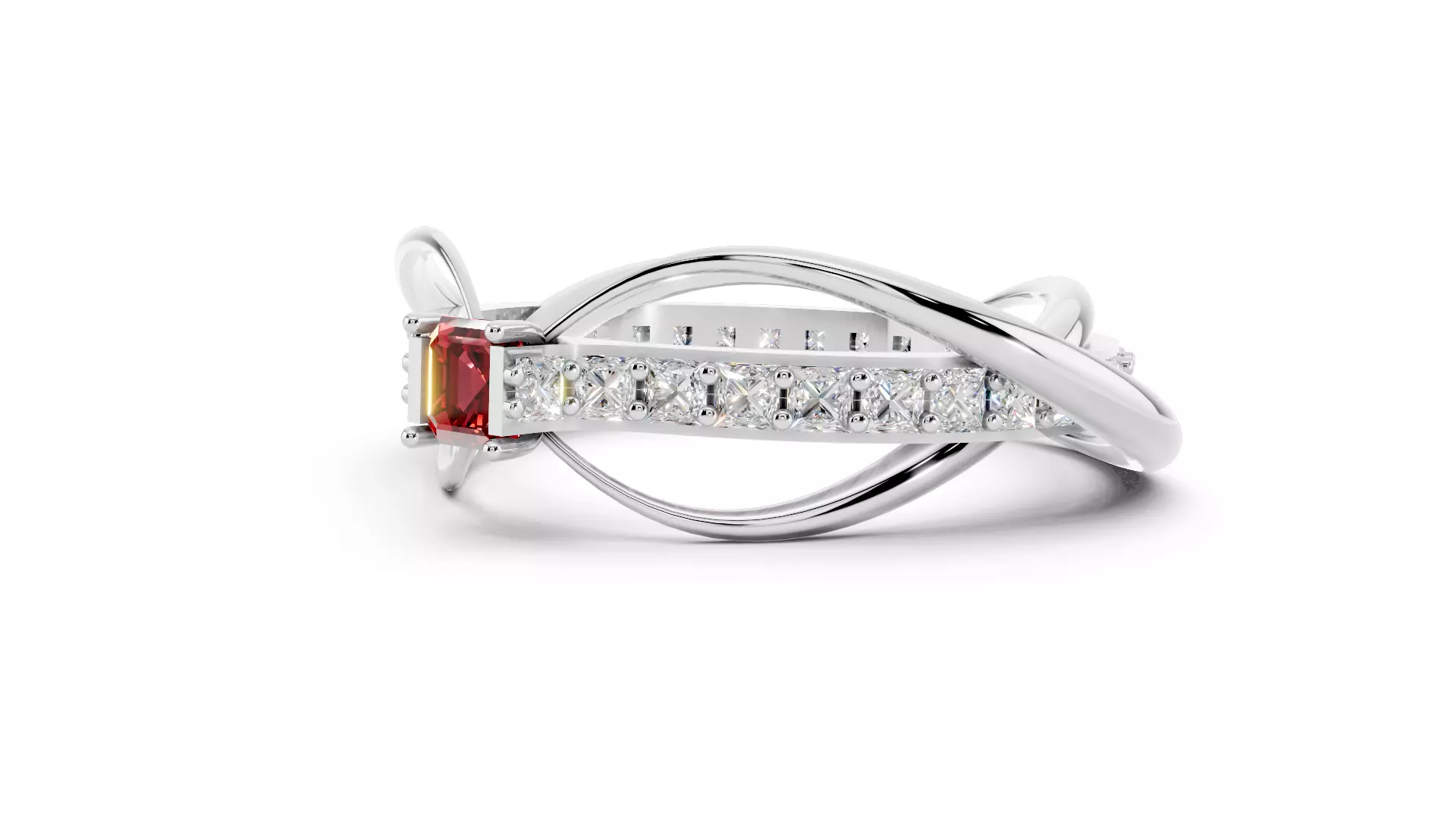 Square Emerald Cut Waves and Rocks Ring 3D print model_5