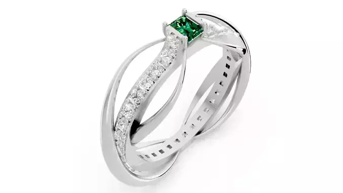 Square Emerald Cut Waves and Rocks Ring