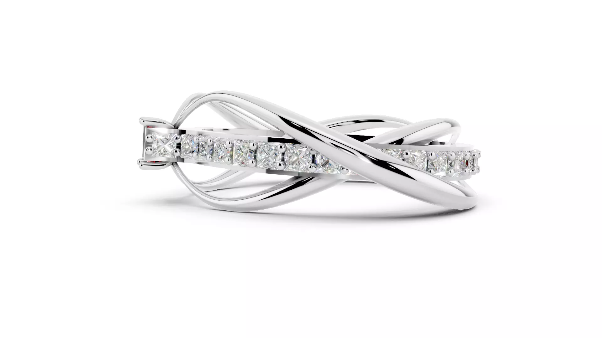 Square Emerald Cut Waves and Rocks Ring 3D print model_8