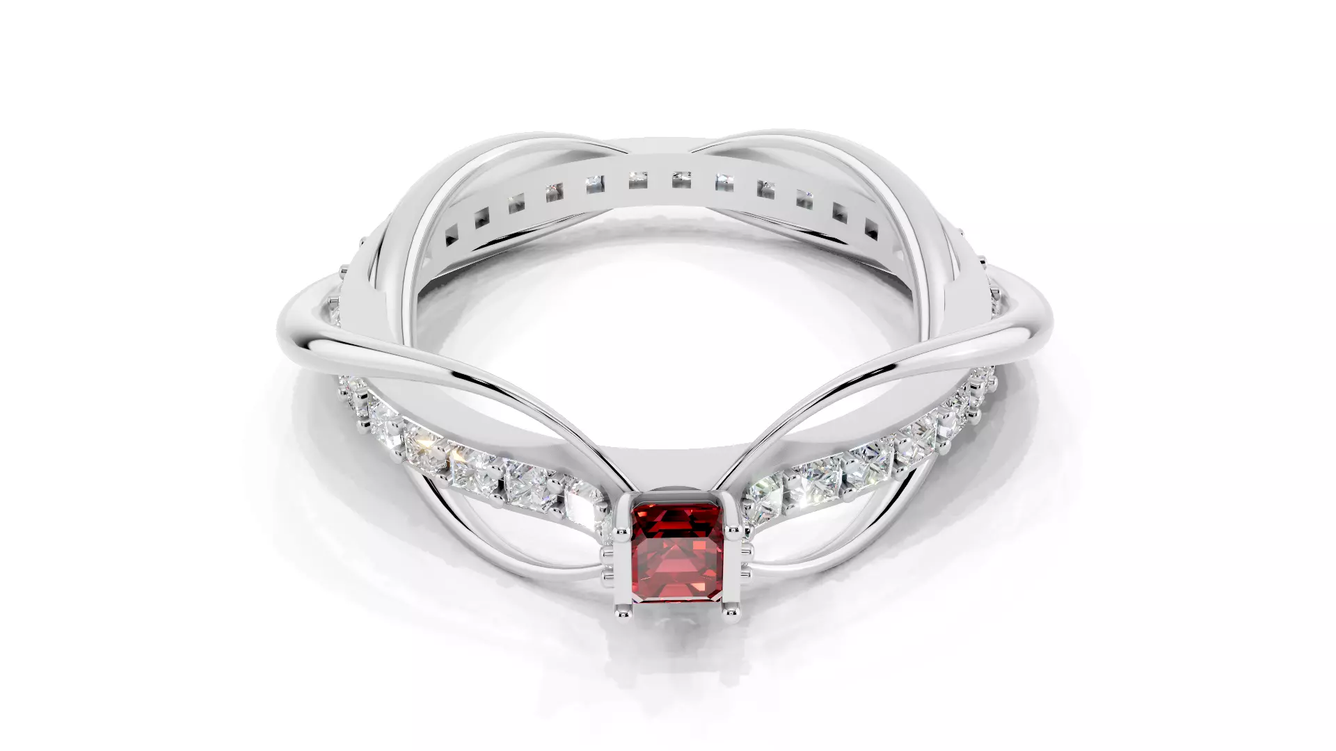 Square Emerald Cut Waves and Rocks Ring 3D print model_15