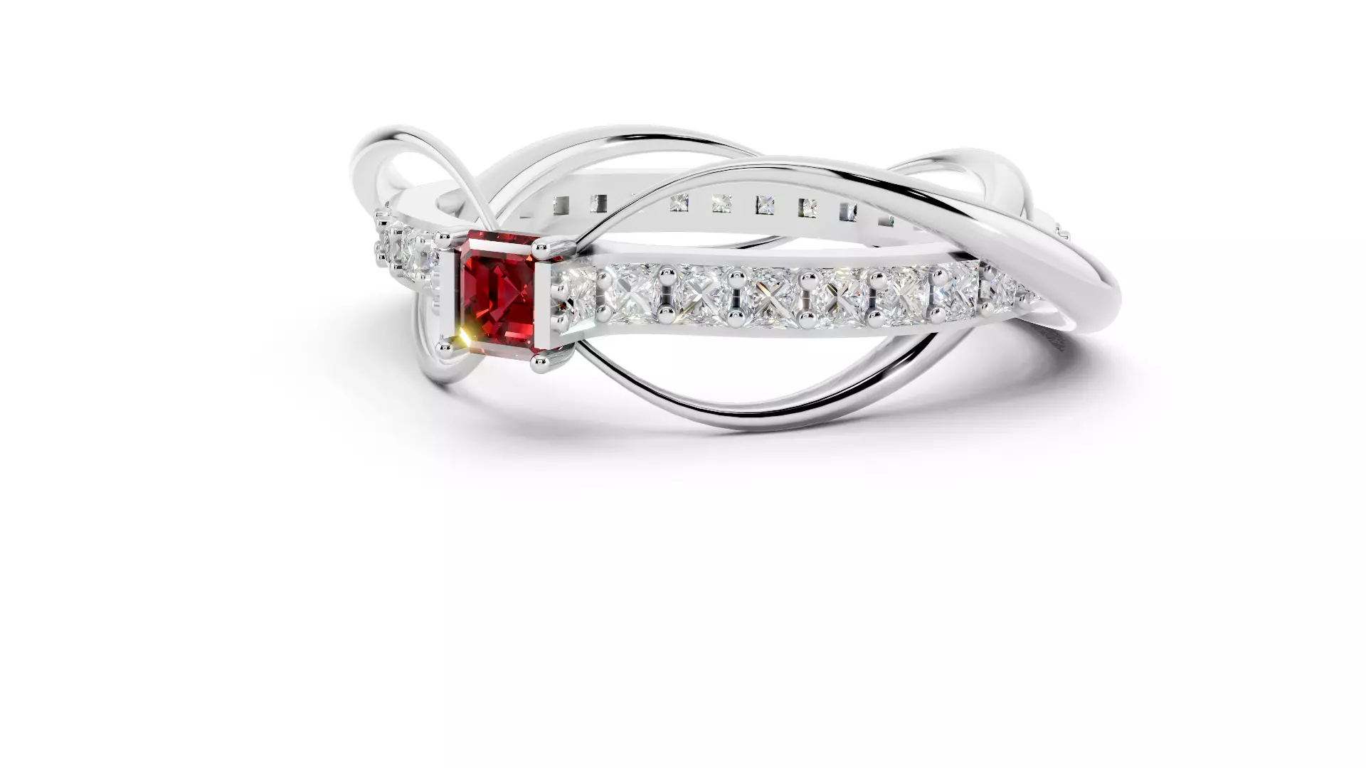 Square Emerald Cut Waves and Rocks Ring 3D print model_16