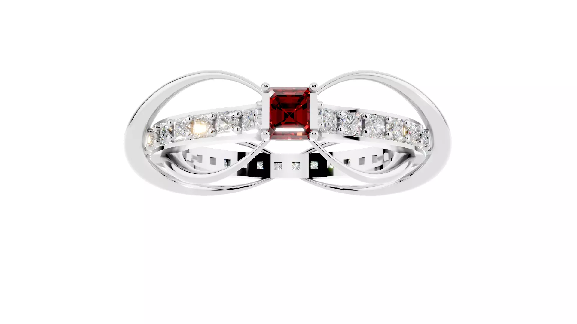 Square Emerald Cut Waves and Rocks Ring 3D print model_11
