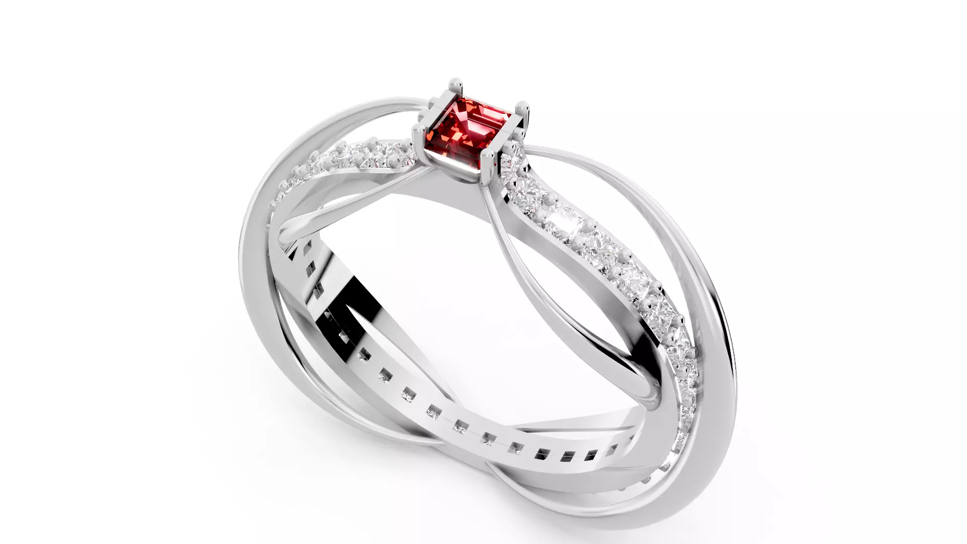 Square Emerald Cut Waves and Rocks Ring 3D print model_2