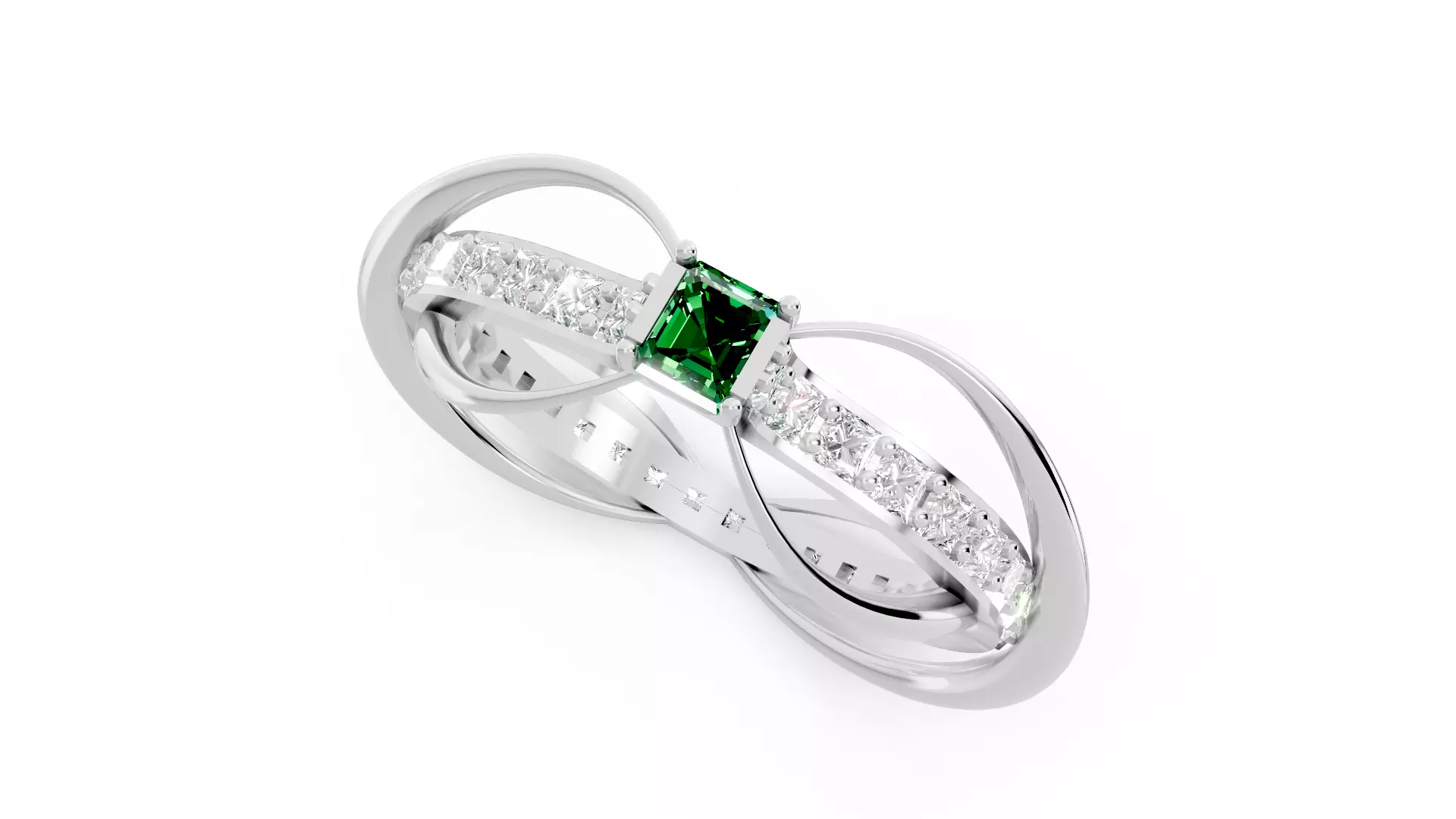 Square Emerald Cut Waves and Rocks Ring 3D print model_14