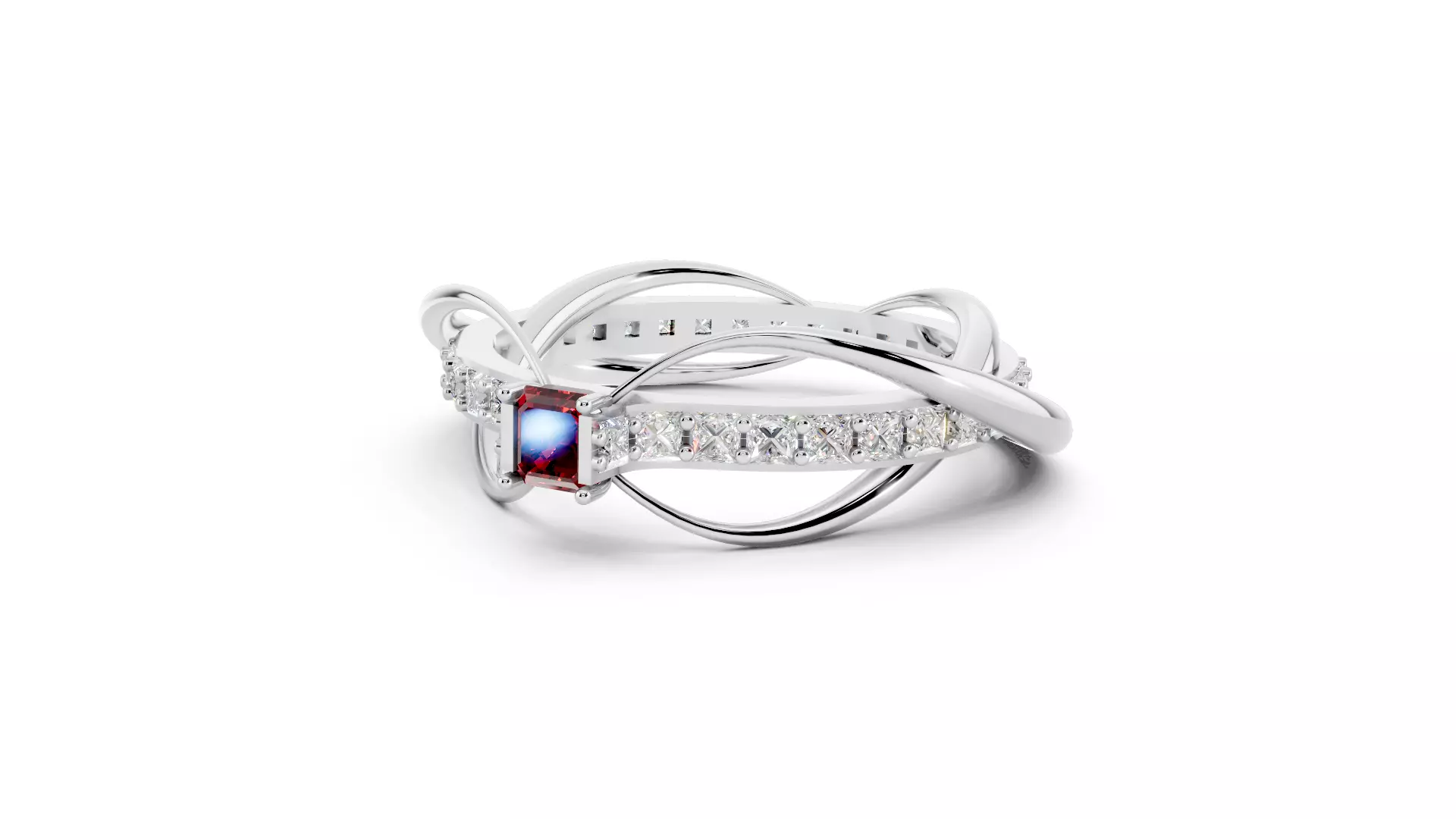 Square Emerald Cut Waves and Rocks Ring 3D print model_6