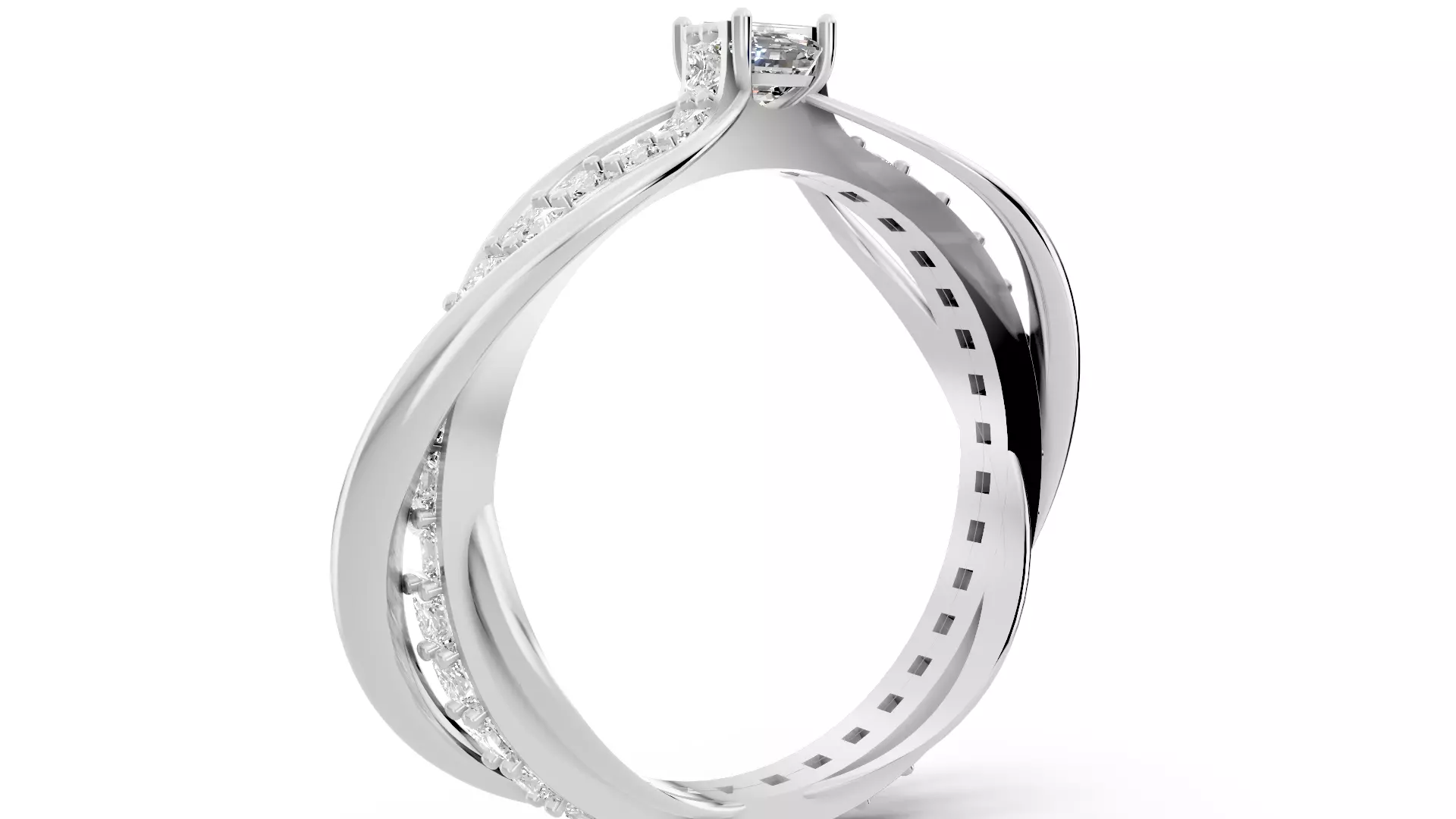 Square Emerald Cut Waves and Rocks Ring 3D print model_4