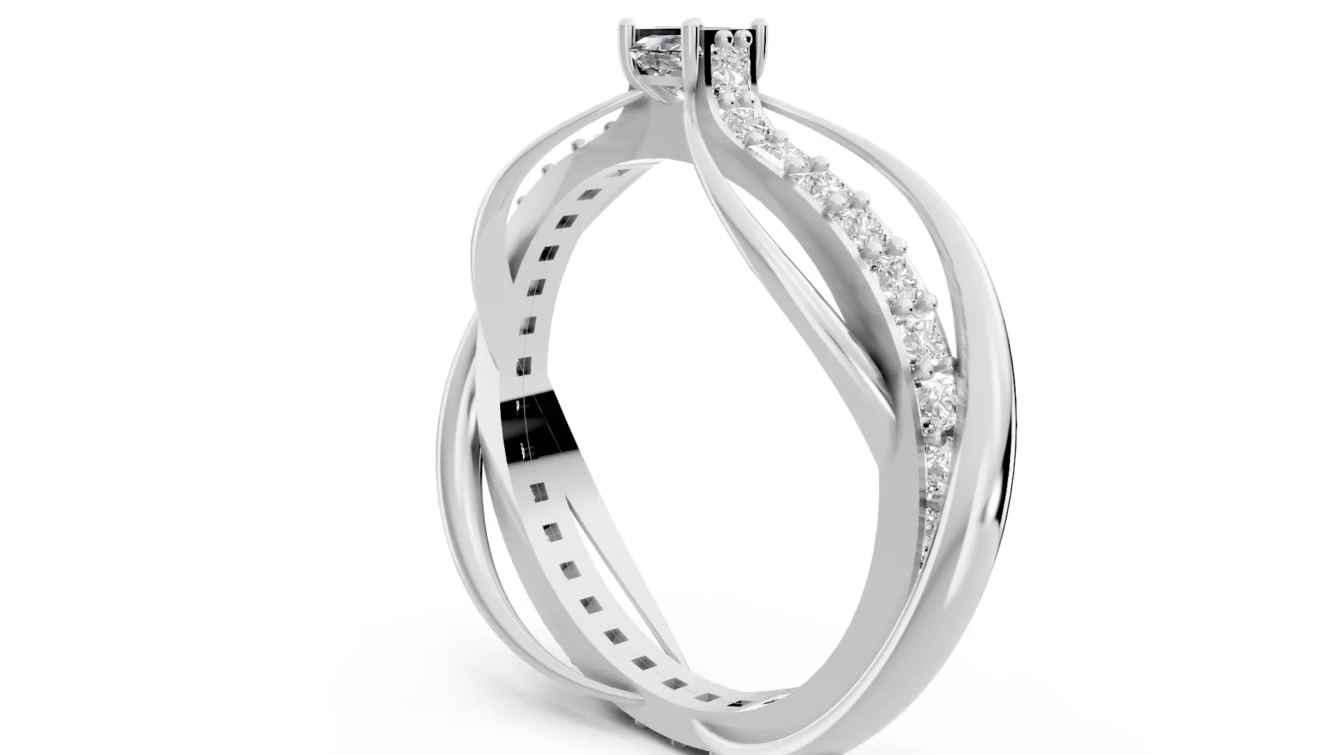 Square Emerald Cut Waves and Rocks Ring 3D print model_3