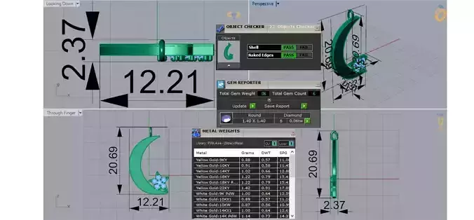 STL 3dm Pendant Shining Diamond Rays on the Crescent Moon jp0191