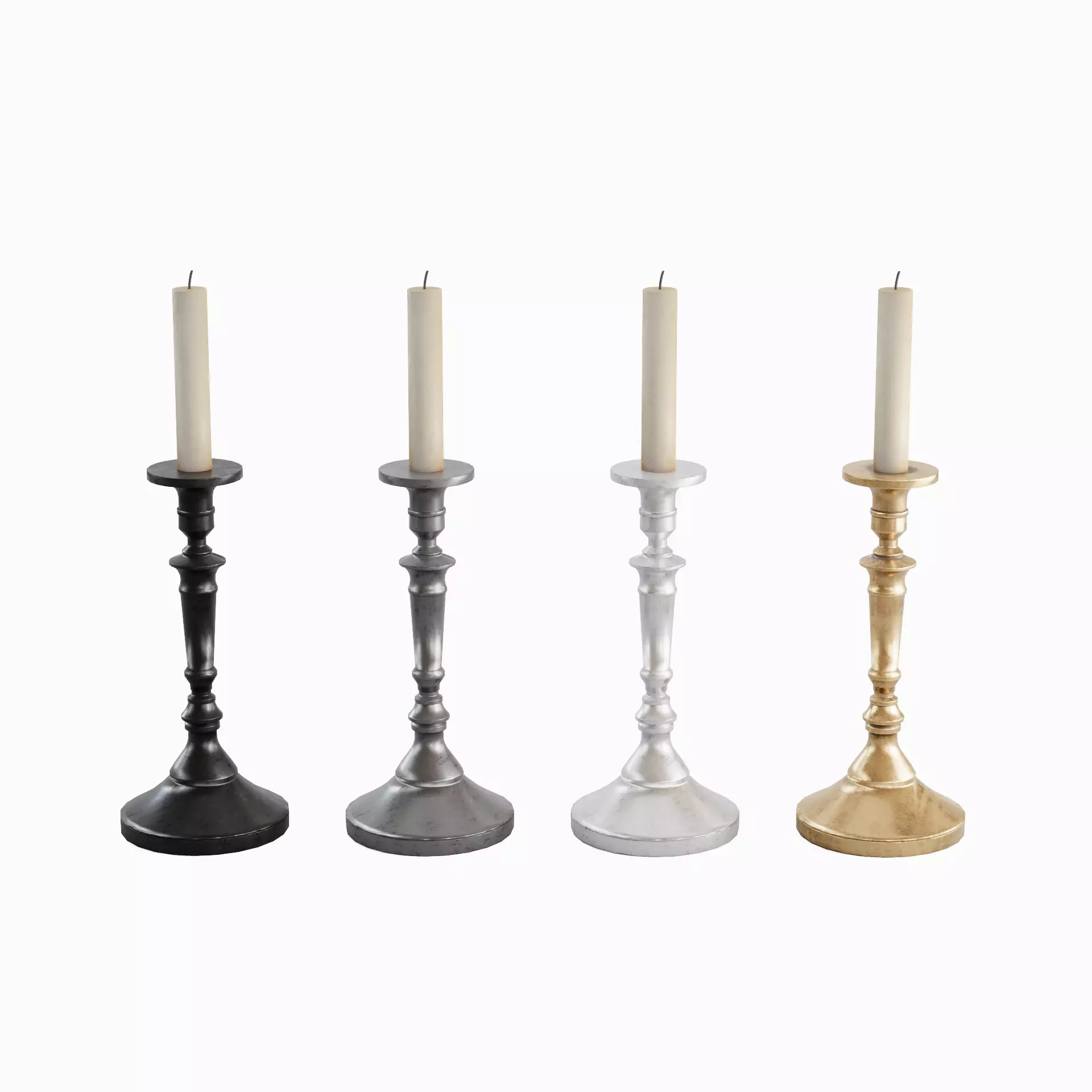 Vintage Candlestick Set Low-poly 3D model_0