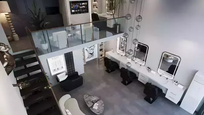 Barber Shop Interior Scene 3d Model