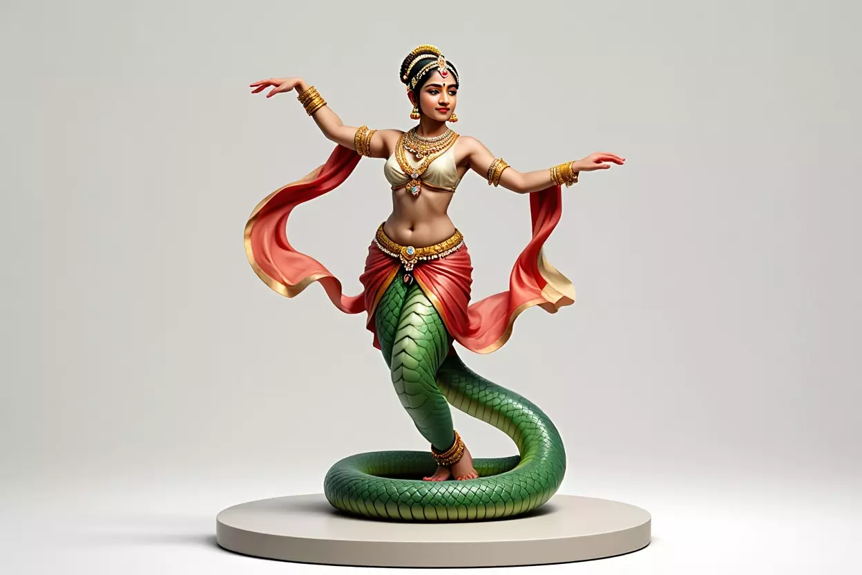 2258 Indian Serpent Woman Dancer on Pedestal magic 3D print model_2