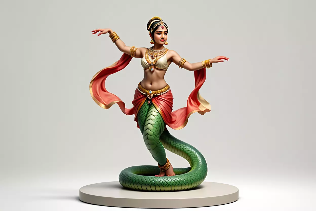 2258 Indian Serpent Woman Dancer on Pedestal magic 3D print model_0