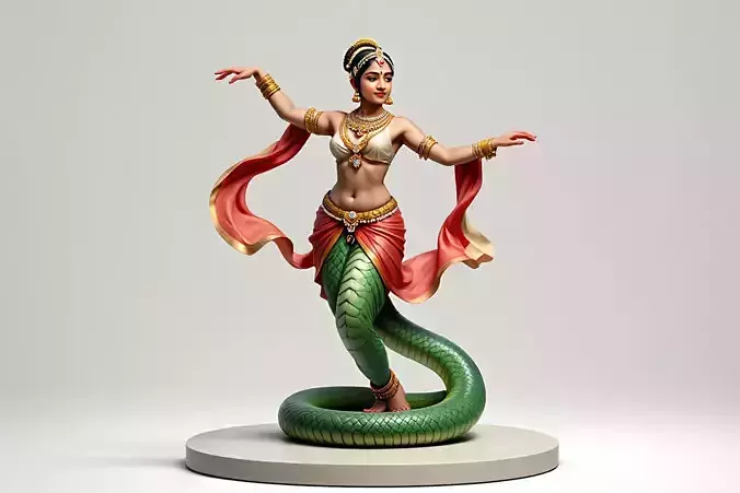 2258  Indian Serpent Woman Dancer on Pedestal  magic