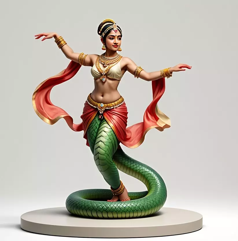 2258 Indian Serpent Woman Dancer on Pedestal magic 3D print model_4